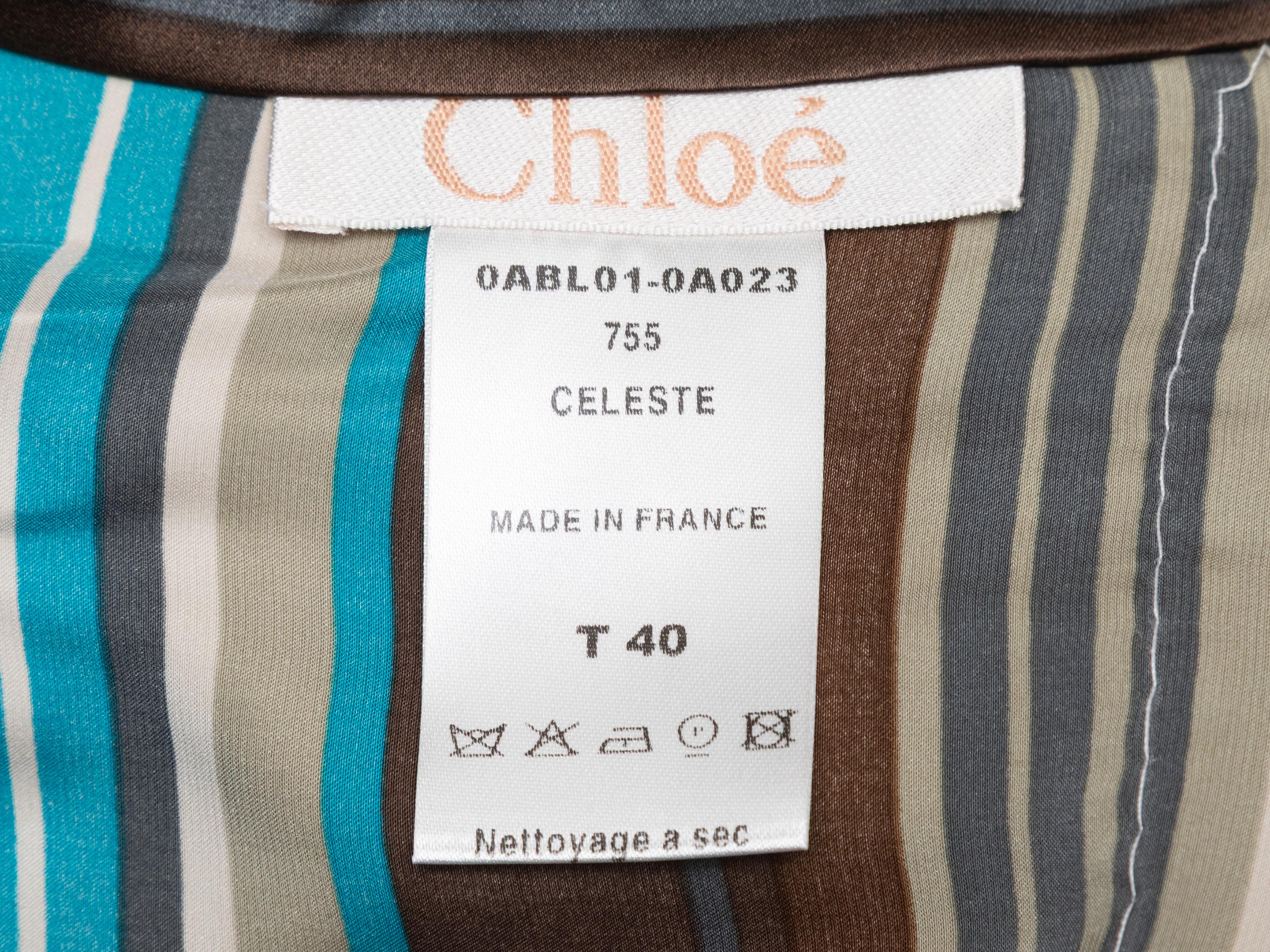 Black Brown & Multicolor Chloe Striped Silk Button-Up Top Size FR 40 For Sale