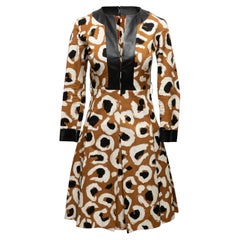 Brown & Multicolor Gucci Abstract Print Leather-Trimmed Dress