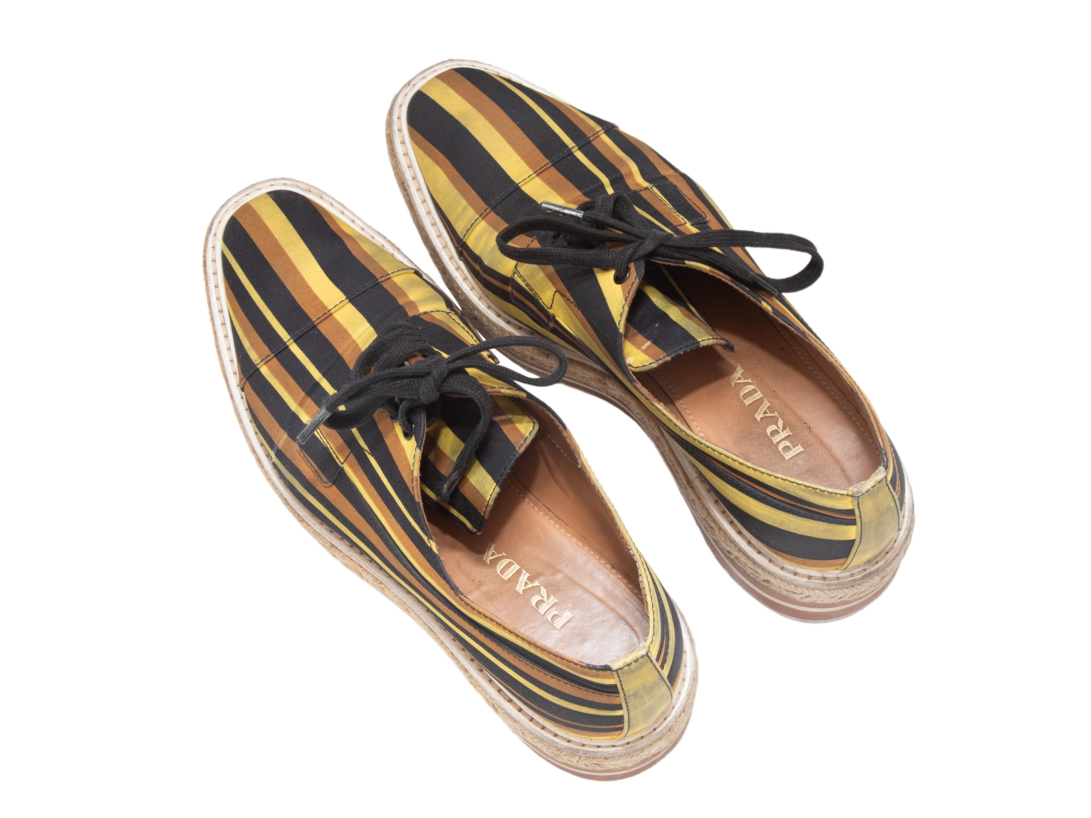 Braun & Multicolor Prada Gestreifte Plateau-Oxfords Größe 38.5 im Zustand „Gut“ im Angebot in New York, NY