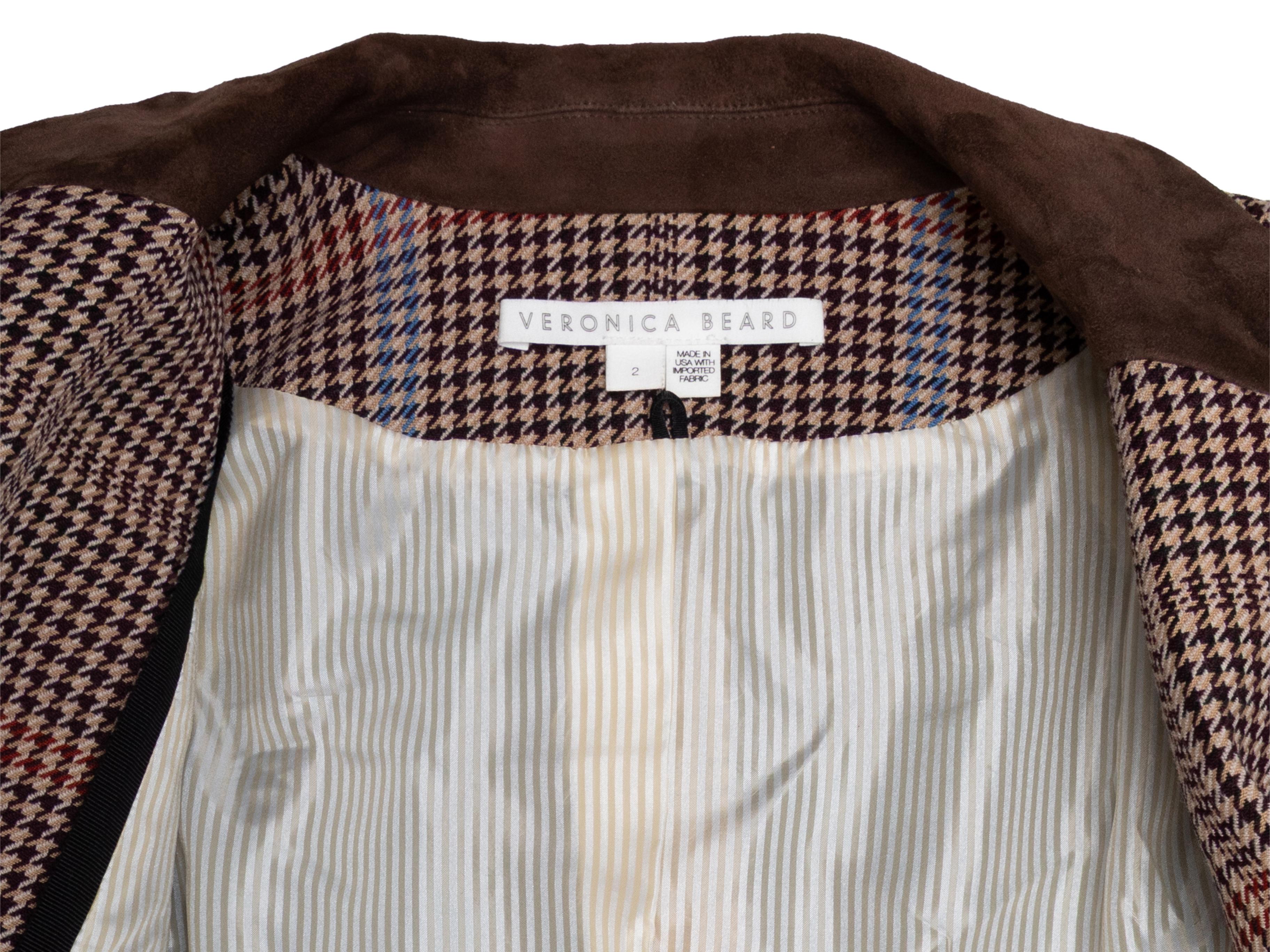 Brauner & mehrfarbiger Veronica Beard Blazer mit Wildlederbesatz Größe US 2 Damen im Angebot