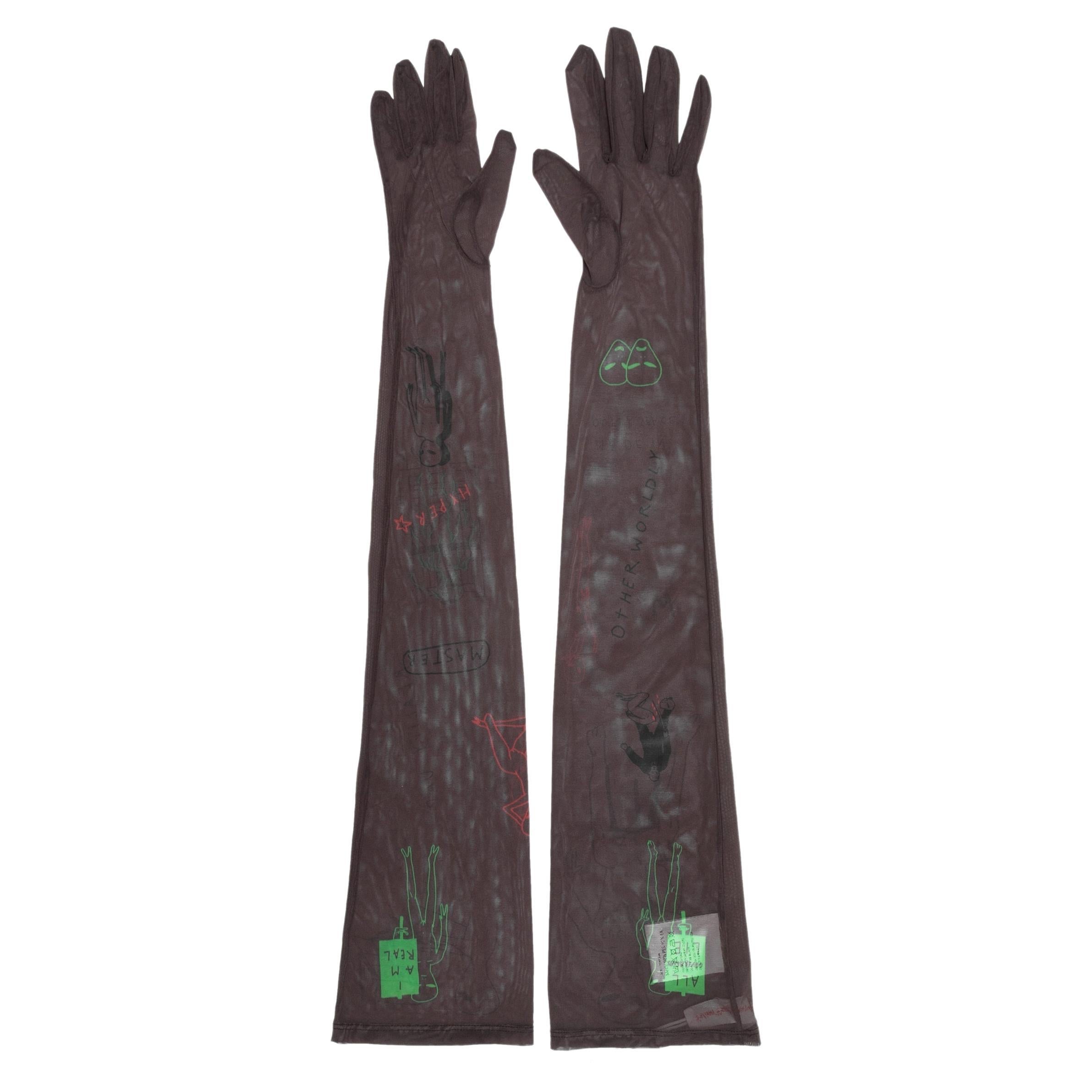 Brown & Multicolor Walter Van Beirendonck Mesh Tattoo Gloves Size US L For Sale