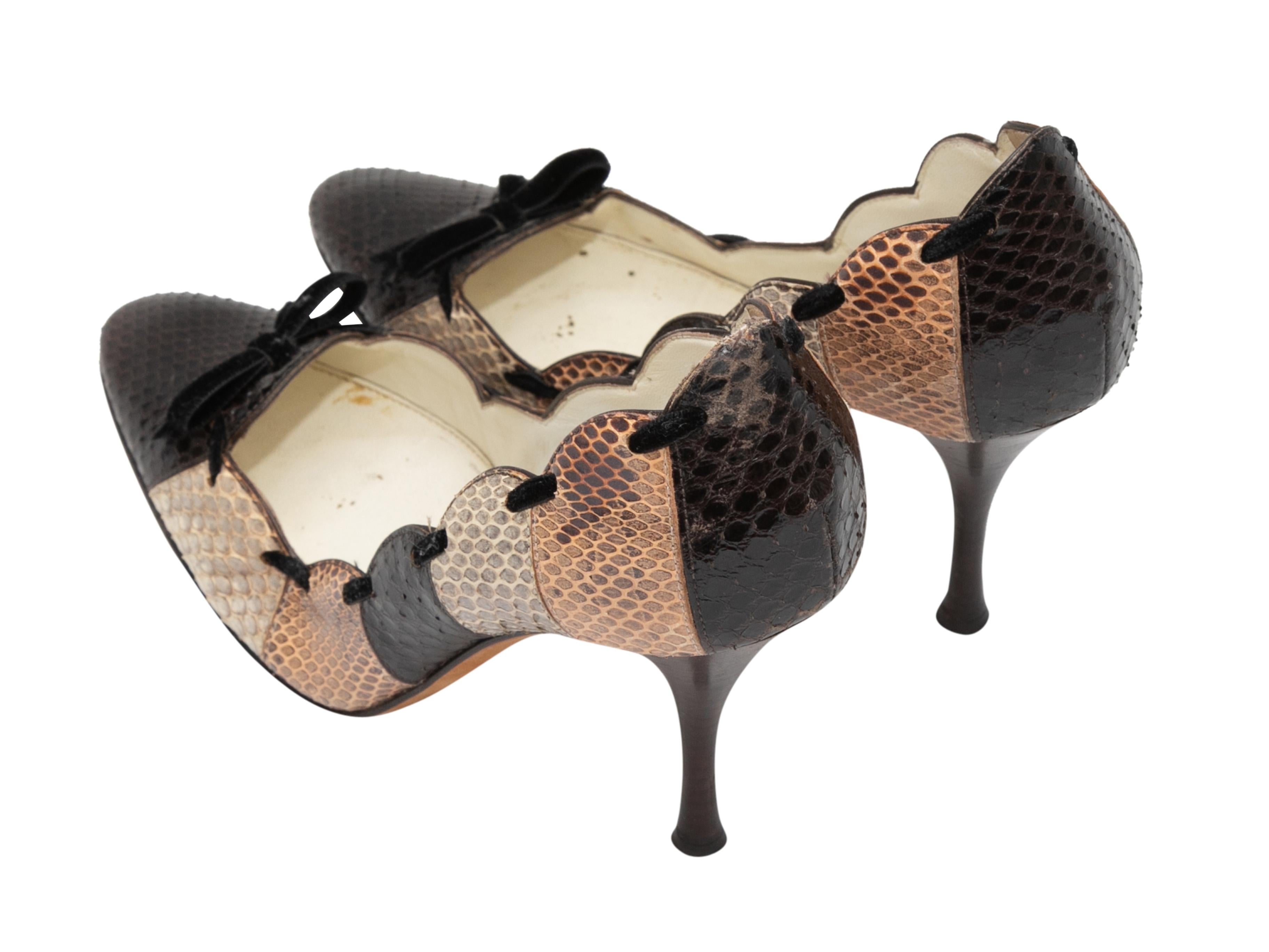 Women's Brown & Multicolor Yves Saint Laurent Snakeskin Pumps Size 38.5 For Sale