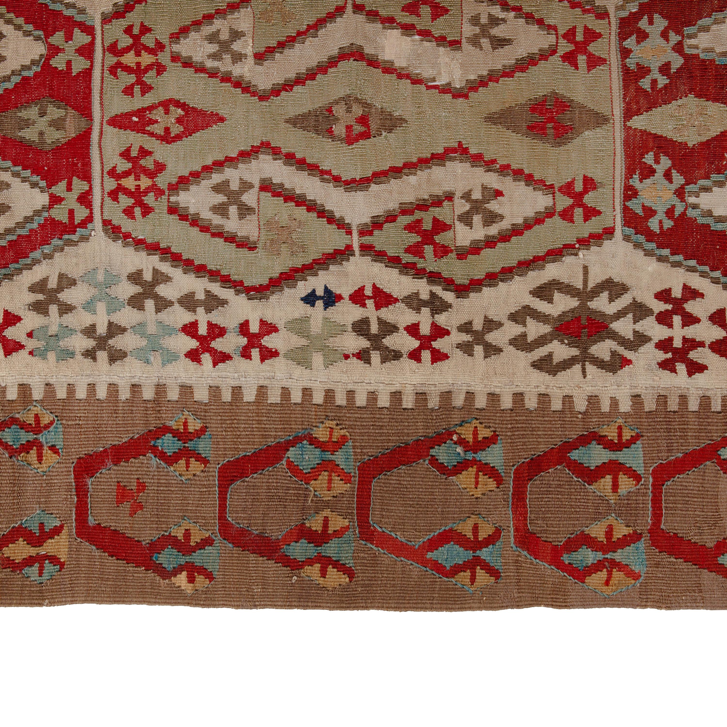 Turkish abc carpet Brown Multicolored Vintage Wool Kilim Rug - 6'1