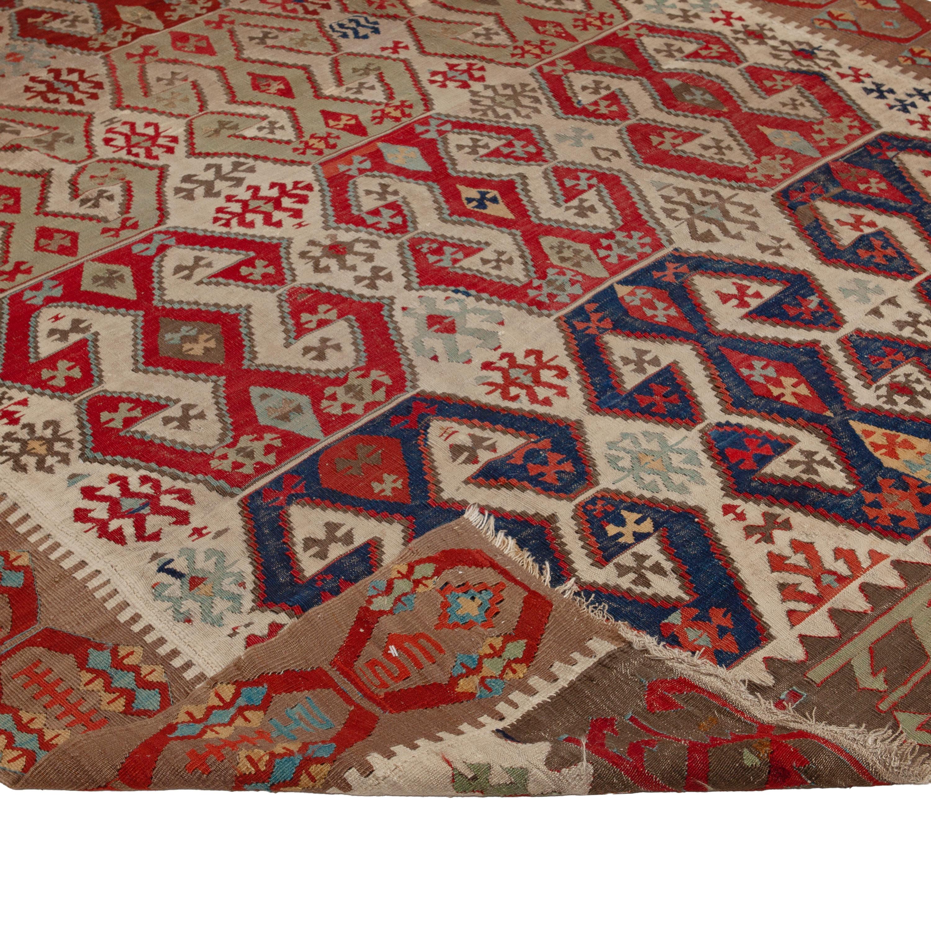 Hand-Woven abc carpet Brown Multicolored Vintage Wool Kilim Rug - 6'1