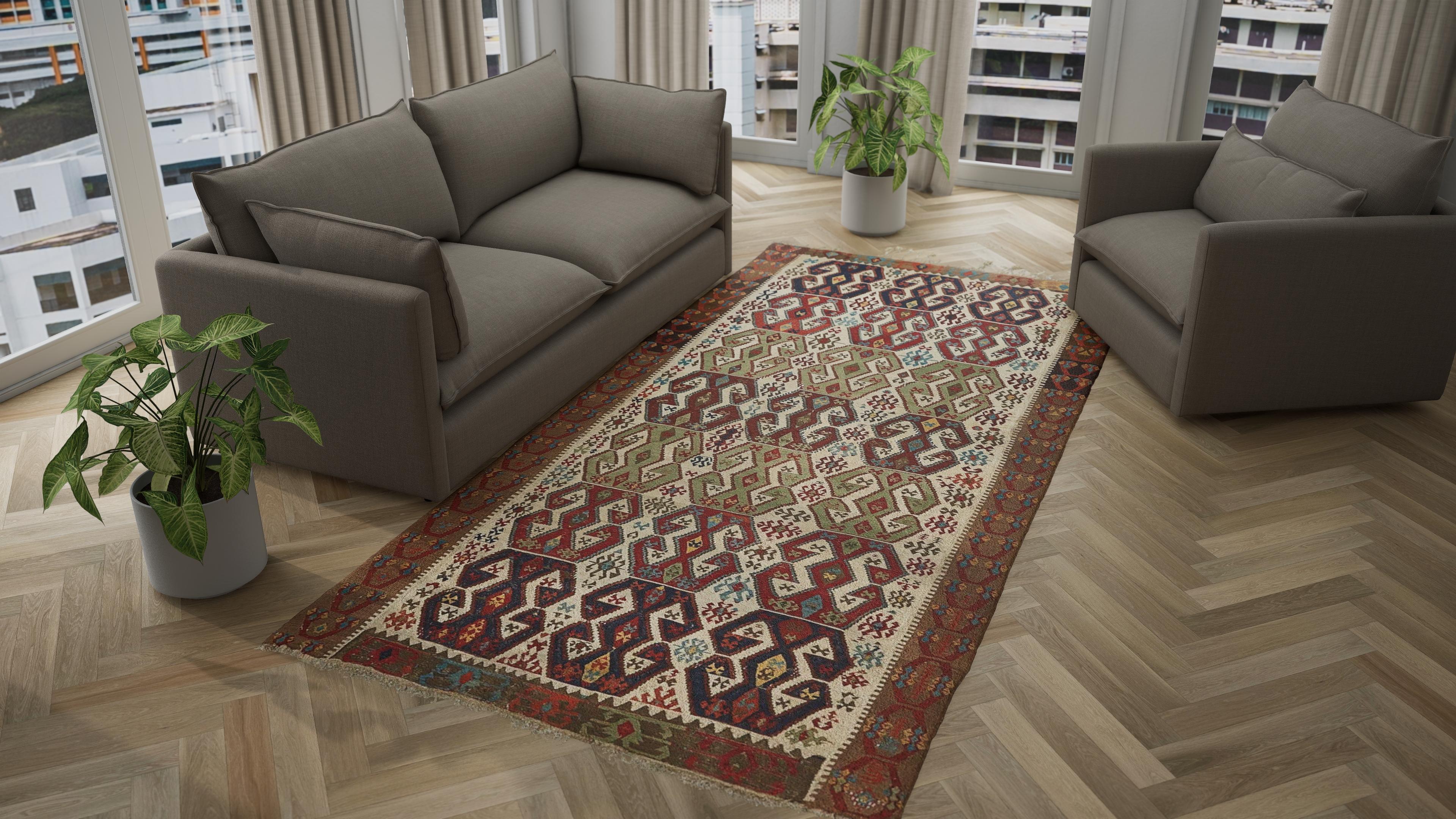 abc carpet Brown Multicolored Vintage Wool Kilim Rug - 6'1