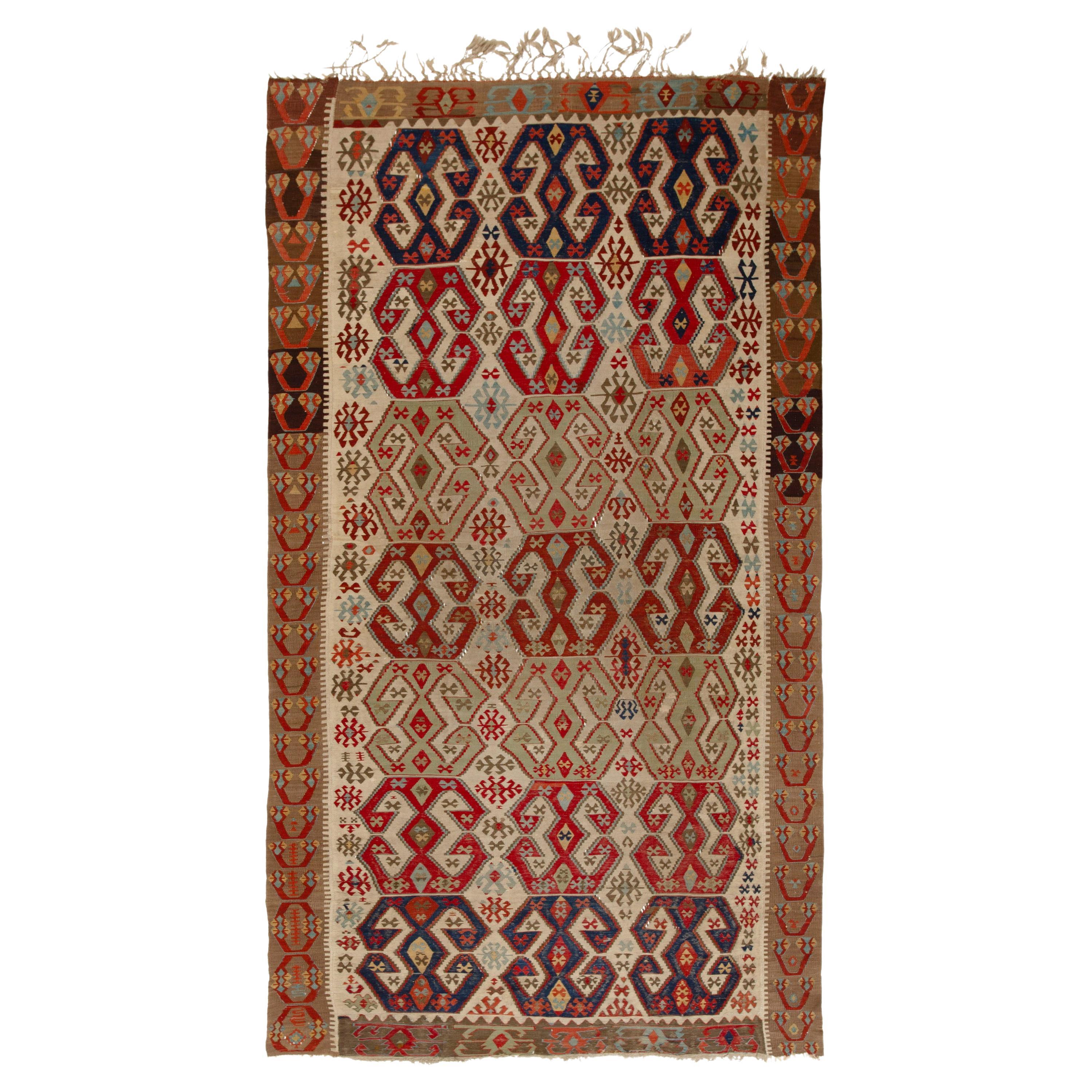 abc carpet Brown Multicolored Vintage Wool Kilim Rug - 6'1" x 13' For Sale