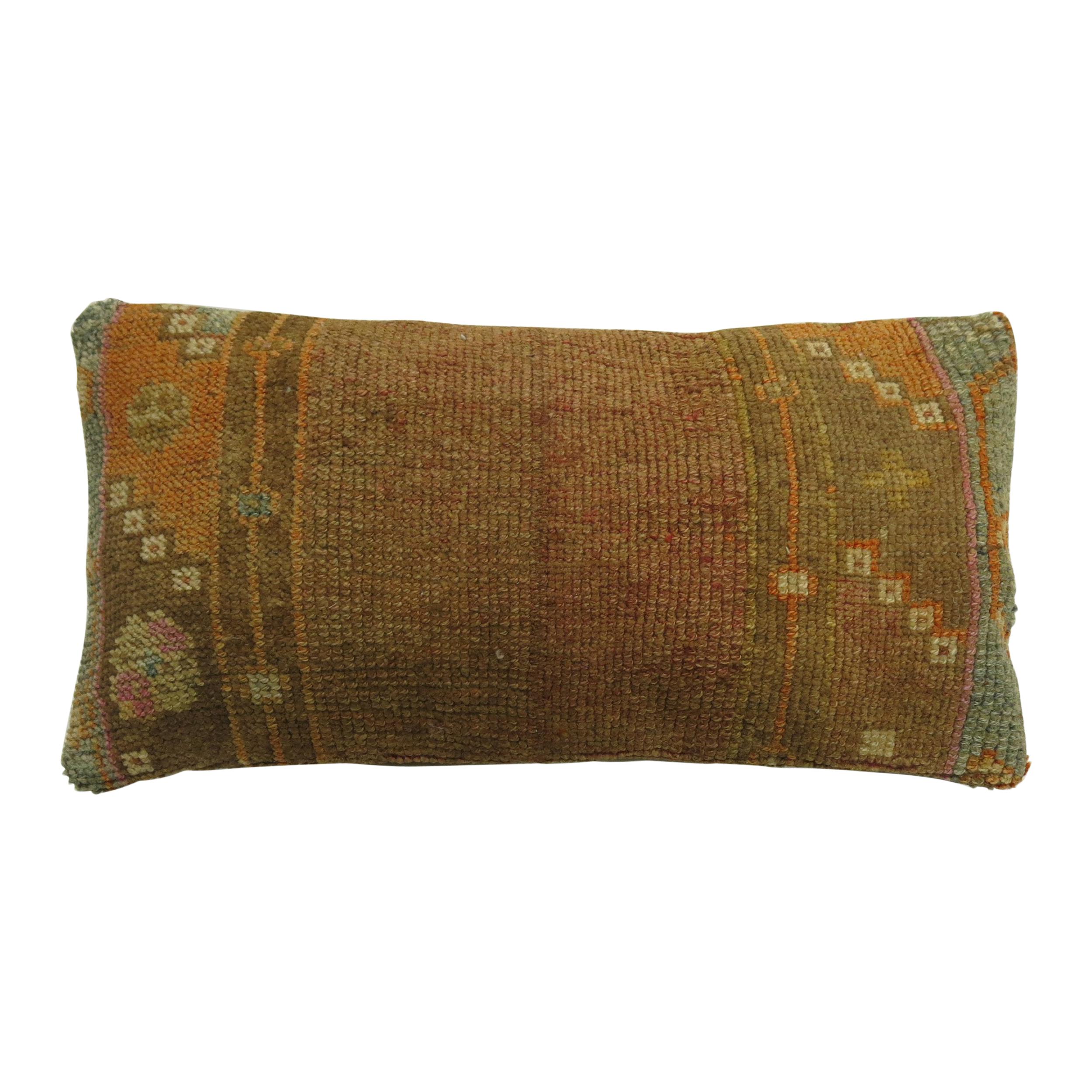 Brown Narrow Vintage Turkish Bolster Size Rug Pillow