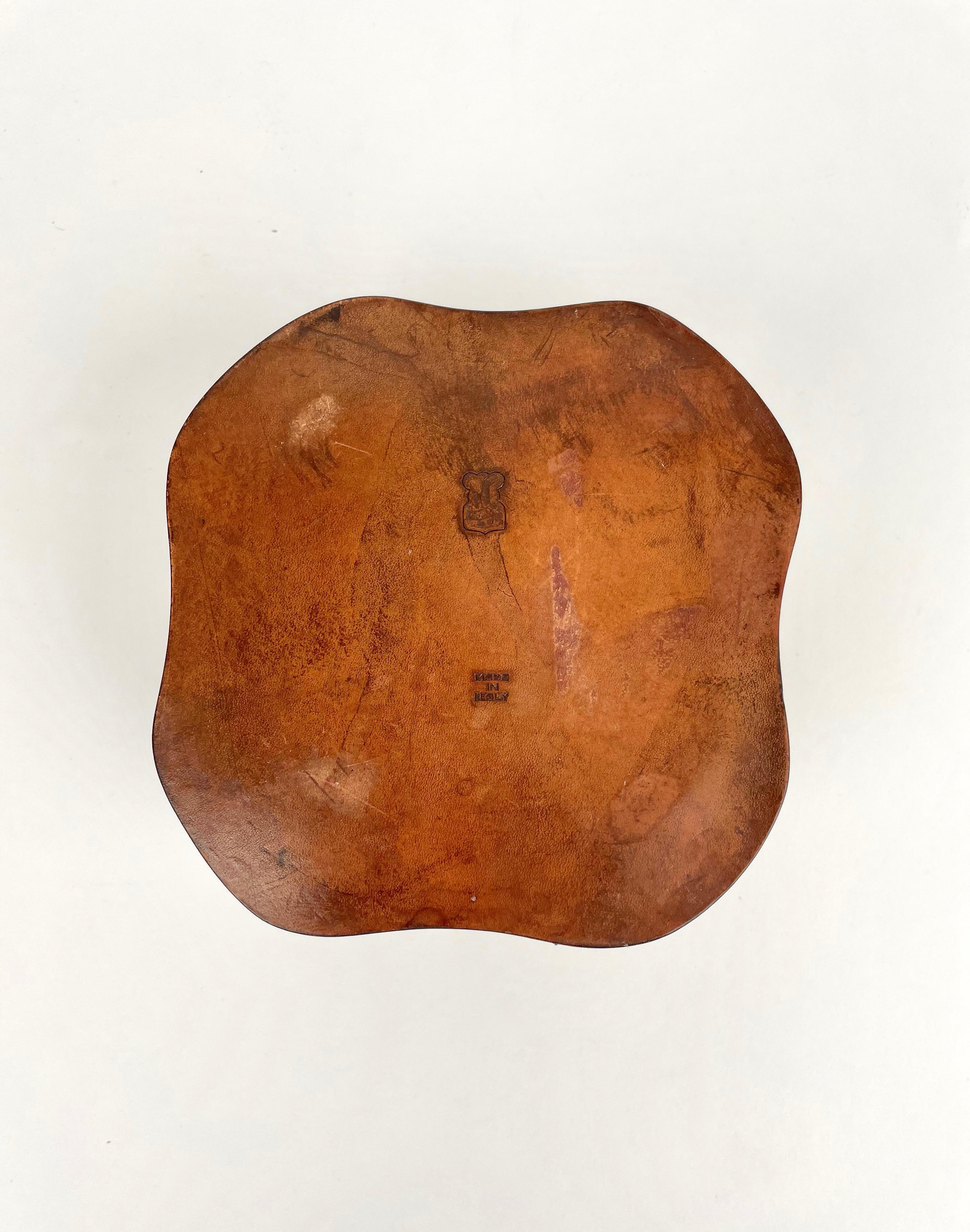 Brown Natural Leather & Copper Ashtray, Italy, 1970s 5