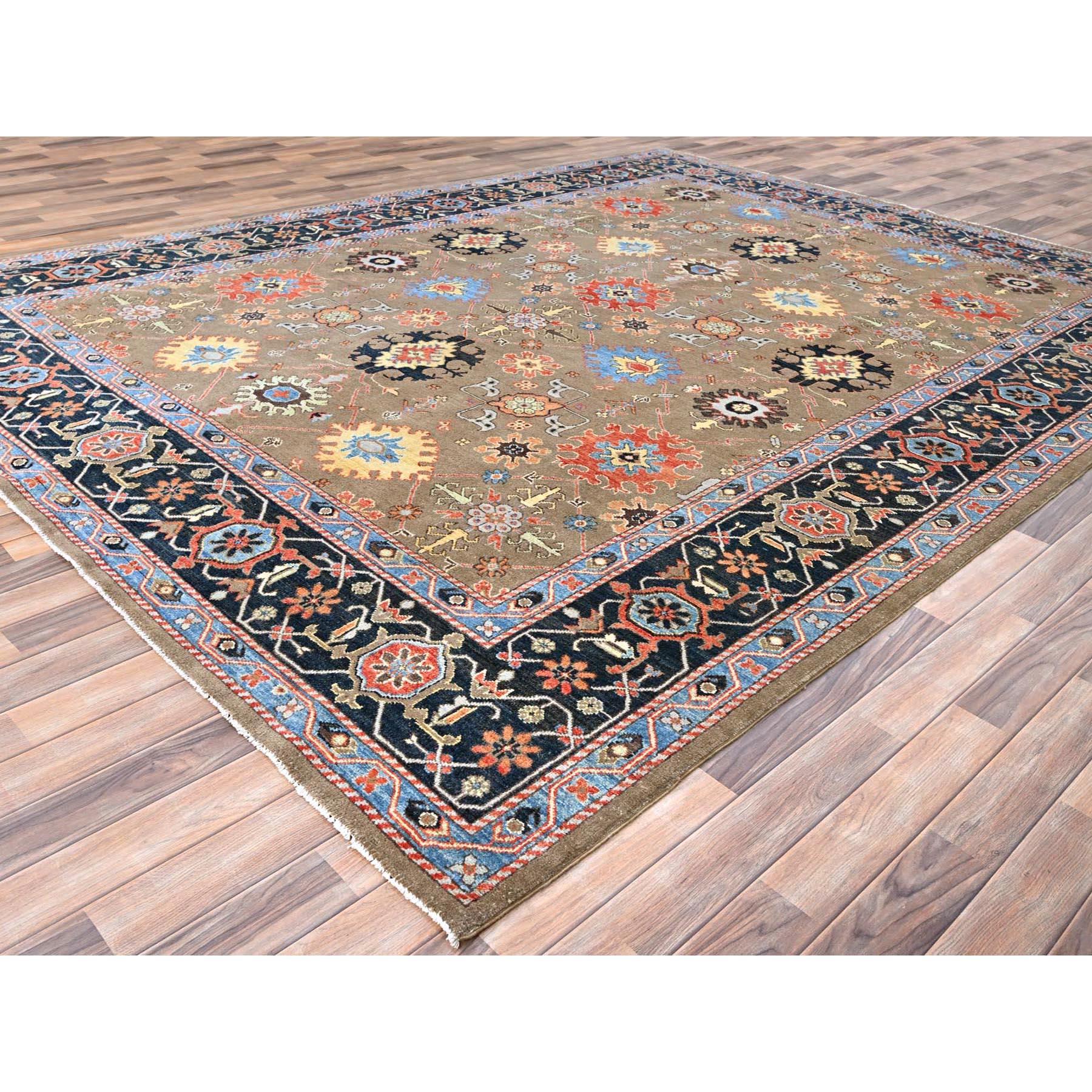 Heriz Serapi Brown Natural Wool Hand Knotted Serapi Heriz Design Oriental Rug 9'0