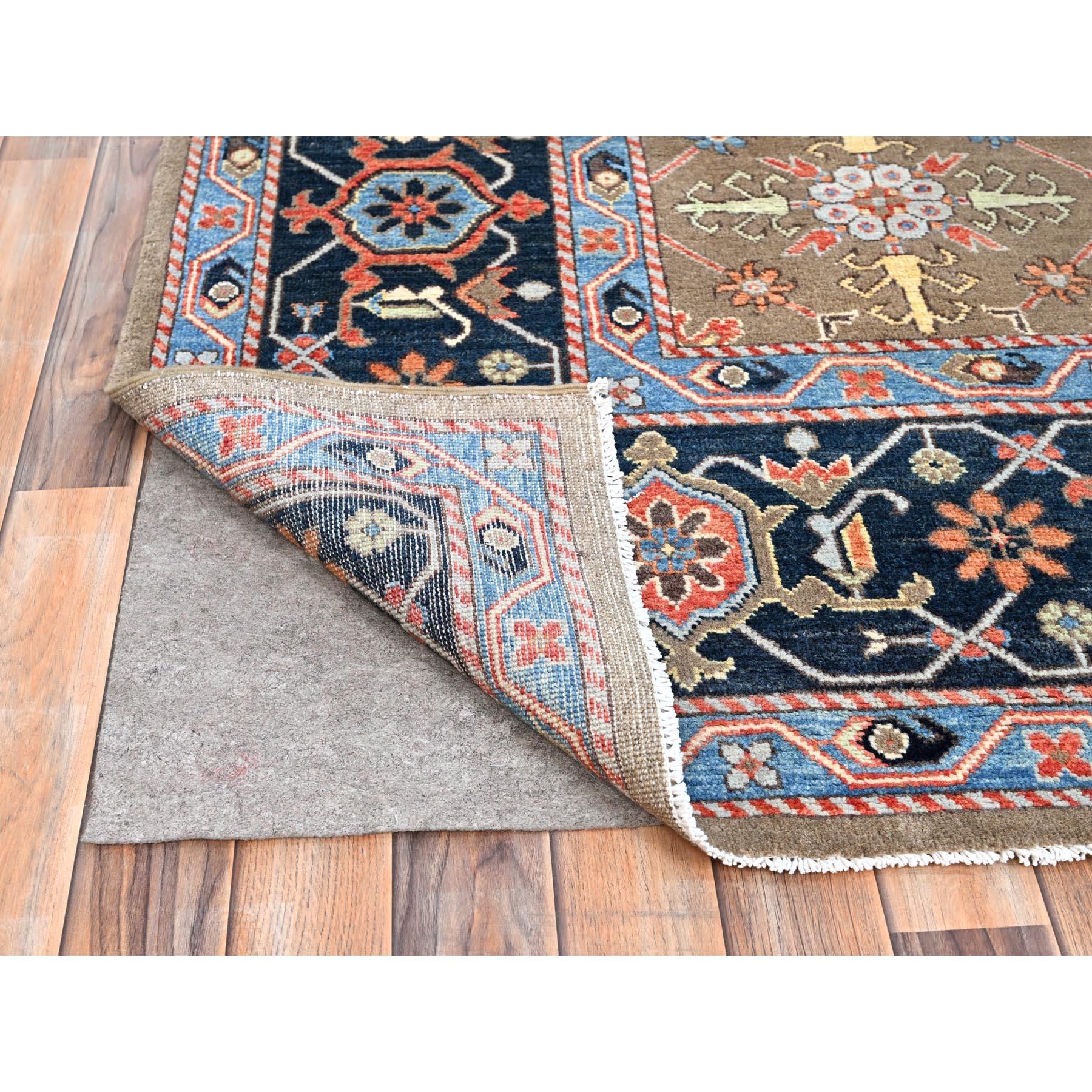 Afghan Brown Natural Wool Hand Knotted Serapi Heriz Design Oriental Rug 9'0