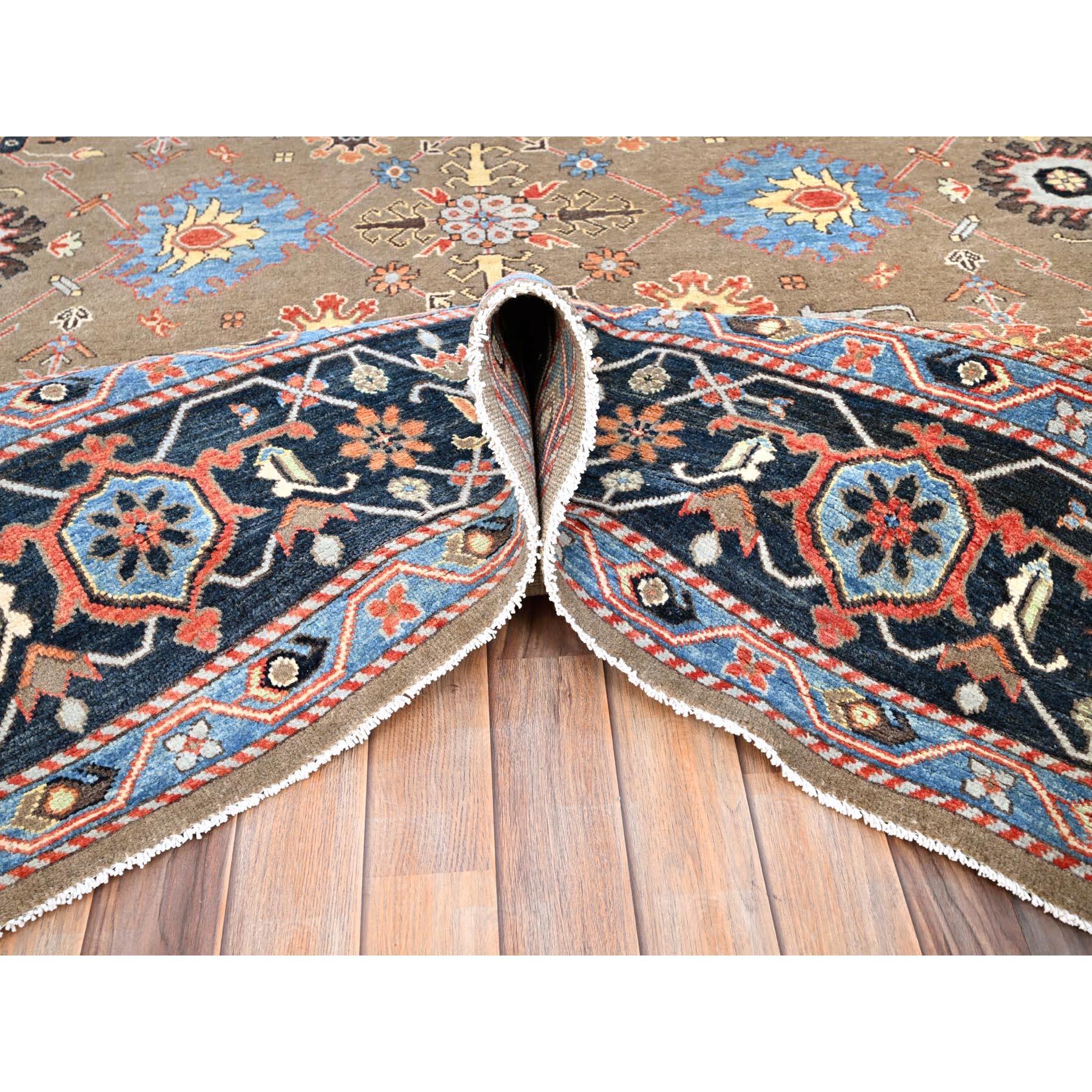 Noué à la main Brown Natural Wool Hand Knotted Serapi Heriz Design Oriental Rug 9'0