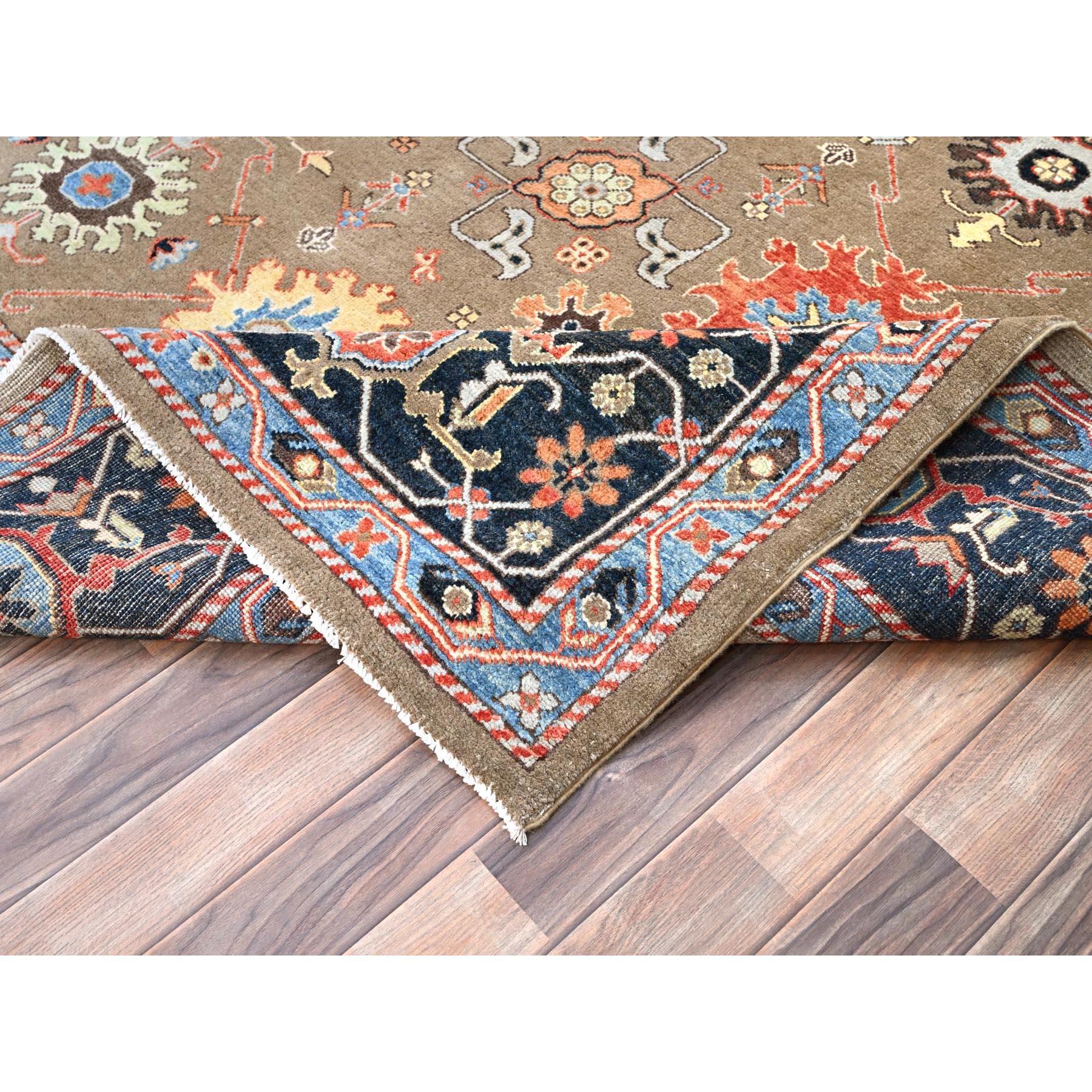 Brown Natural Wool Hand Knotted Serapi Heriz Design Oriental Rug 9'0