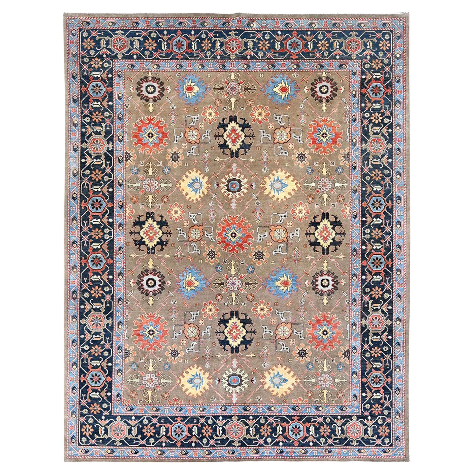 Brown Natural Wool Hand Knotted Serapi Heriz Design Oriental Rug 9'0" x 11'9"