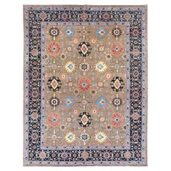 Brown Natural Wool Hand Knotted Serapi Heriz Design Oriental Rug 9'0" x 11'9"