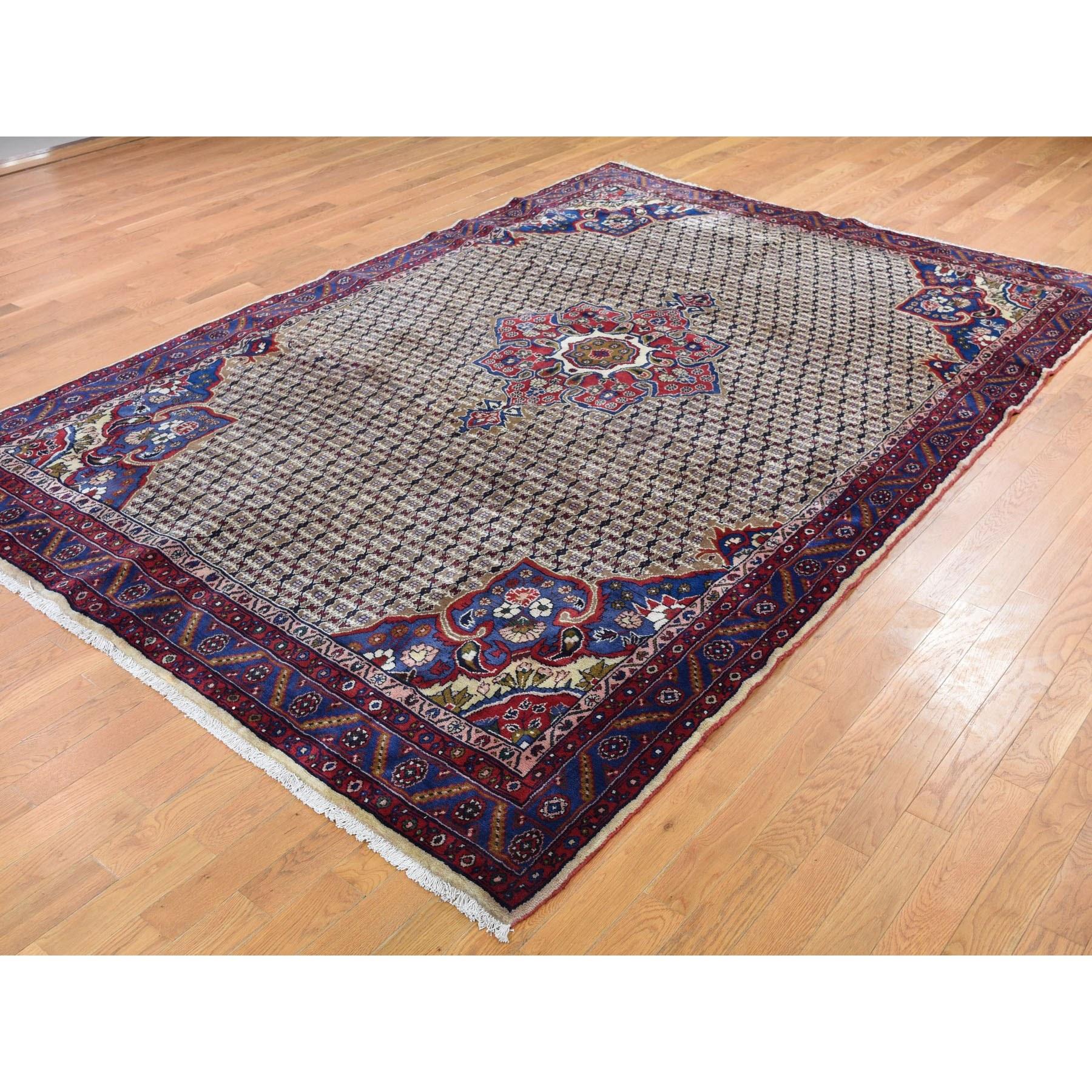 Hand-Knotted Brown Persian Hamadan Pure Wool Camel Hair Hand Knotted Oriental Rug