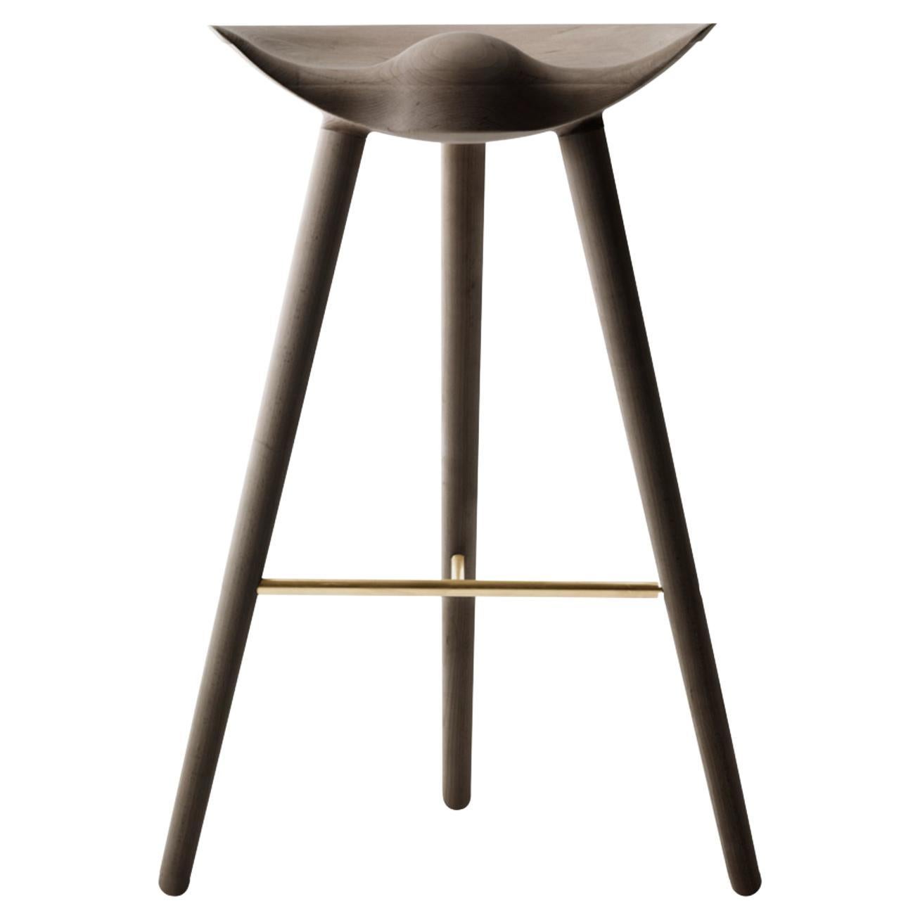 ML 42 Brown Oak and Brass Bar Stool by Lassen For Sale