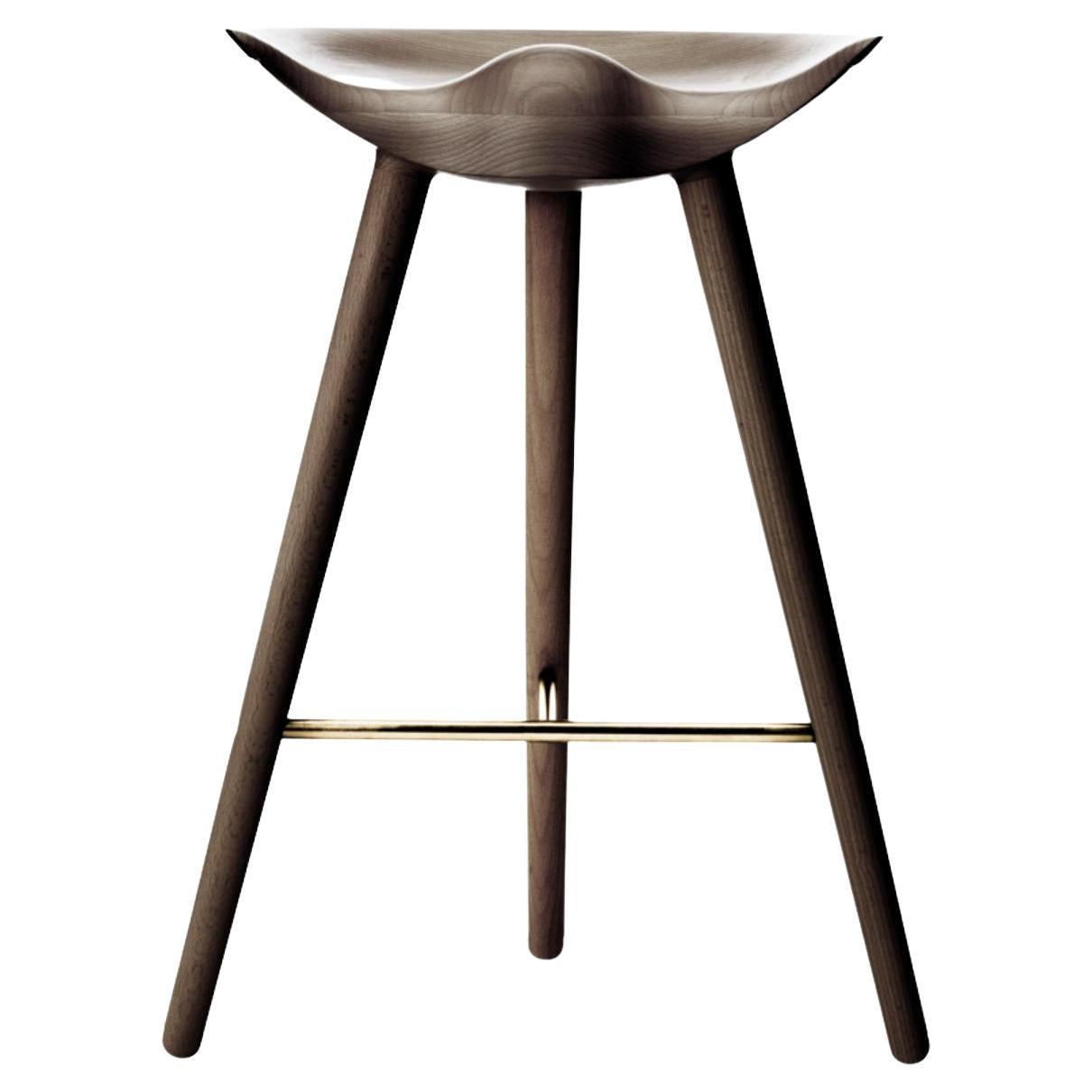 ML 42 Brown Oak and Brass Counter Stool by Lassen For Sale