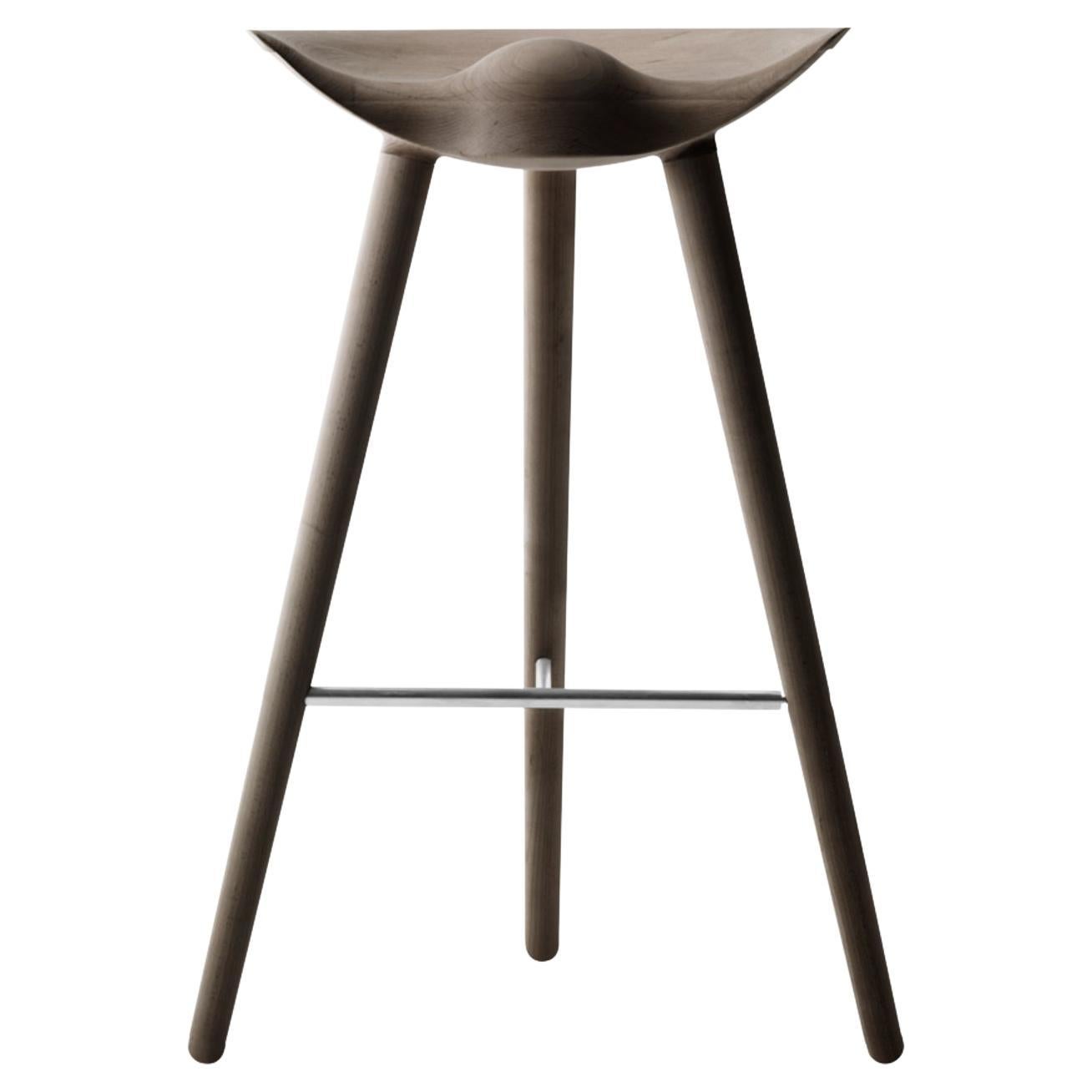 ML 42 Brown Oak and Stainless Steel Bar Stool by Lassen For Sale