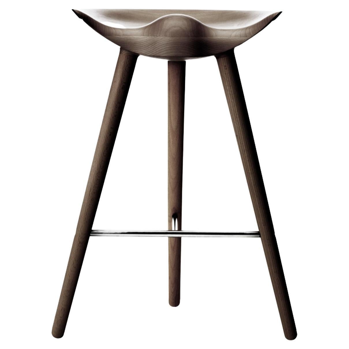 Brown Oak and Stainless Steel Counter Stool by Lassen