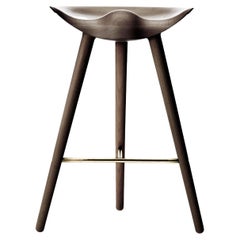 Brown Oak and Brass Counter Stool by Lassen