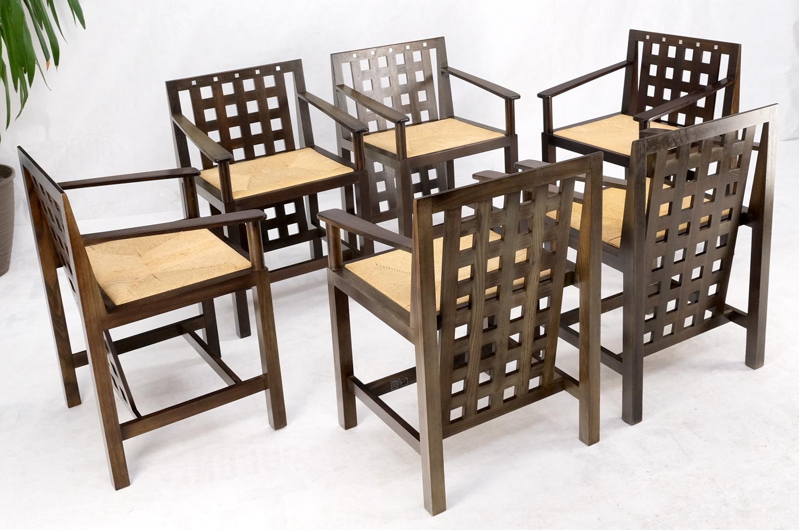 Table de salle à manger Cassina Macintosh en chêne marron à abattants avec 6 chaises en jonc Mint en vente 3