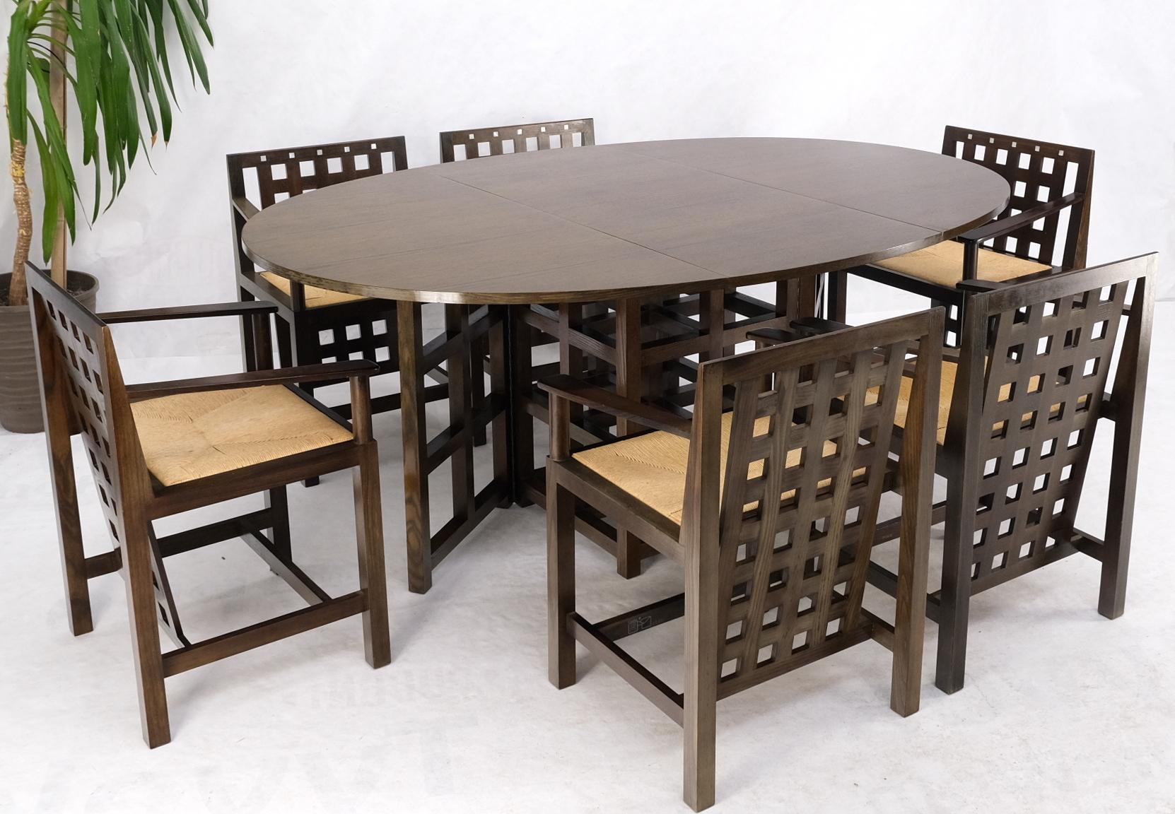 Mesa de Comedor Cassina Macintosh Hoja Caída Roble Marrón Juego de 6 Sillas de Asiento Rush Menta Moderno de mediados de siglo en venta
