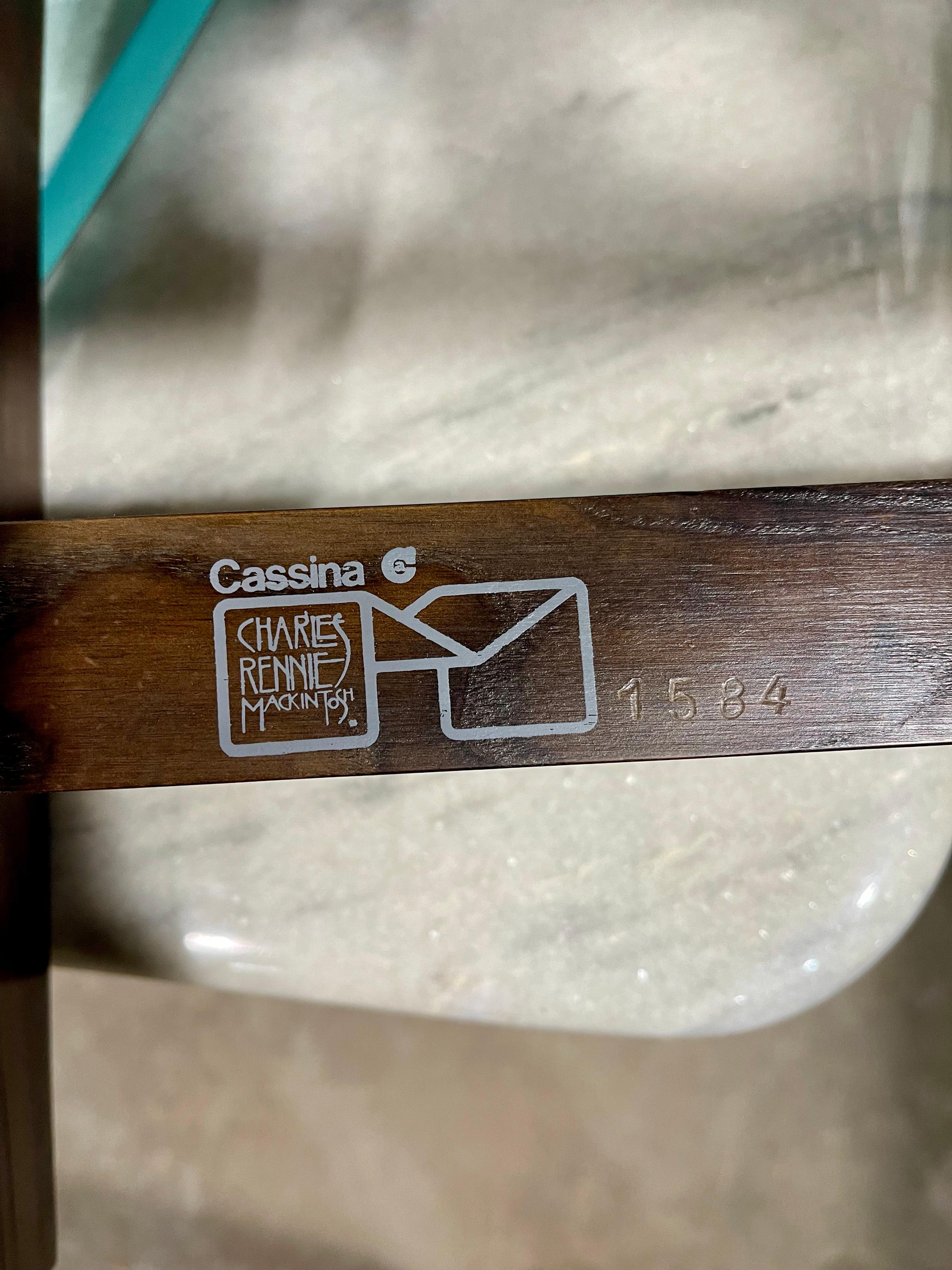 Mesa de Comedor Cassina Macintosh Hoja Caída Roble Marrón Juego de 6 Sillas de Asiento Rush Menta siglo XX en venta
