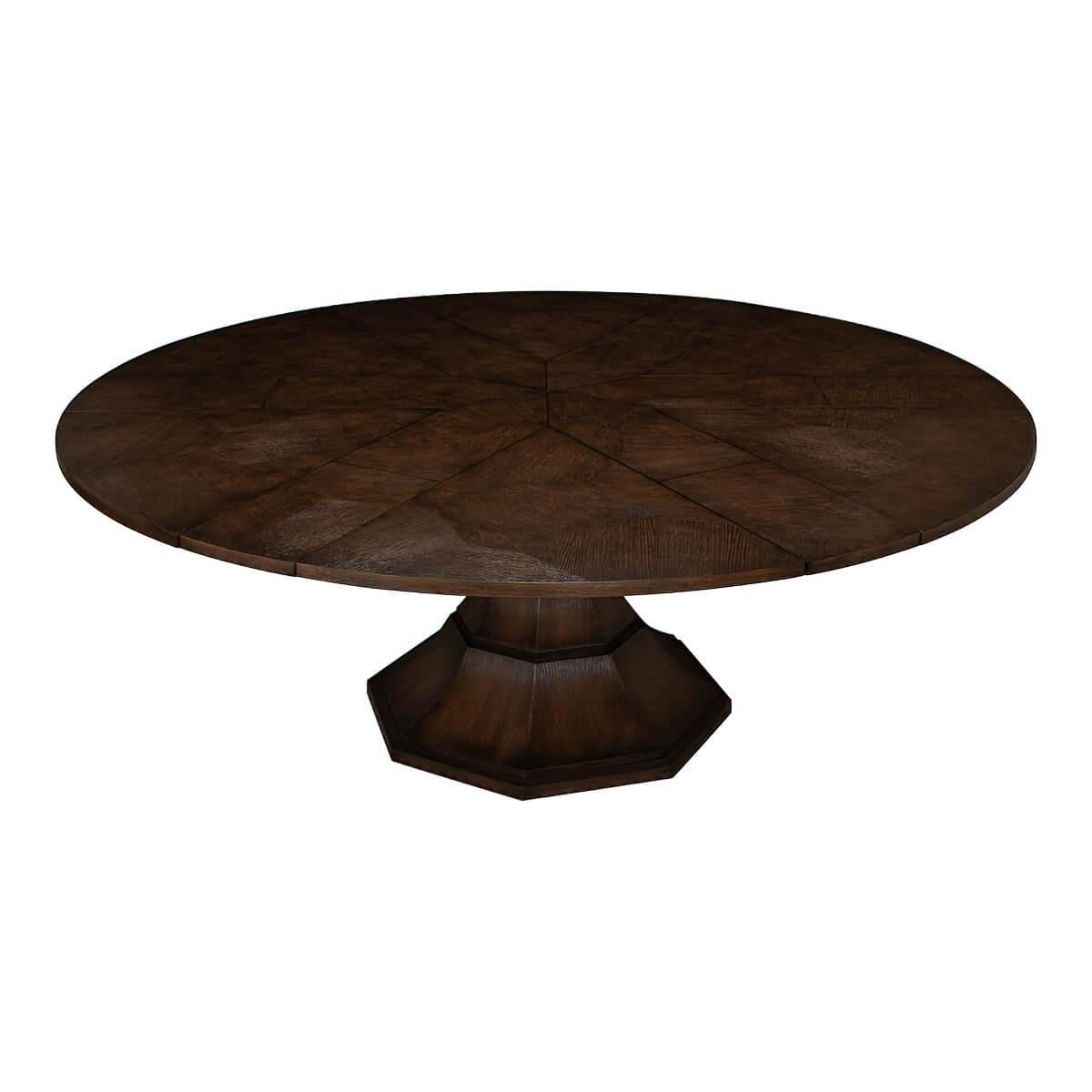 XXIe siècle et contemporain Table de salle à manger ronde en chêne brun en vente
