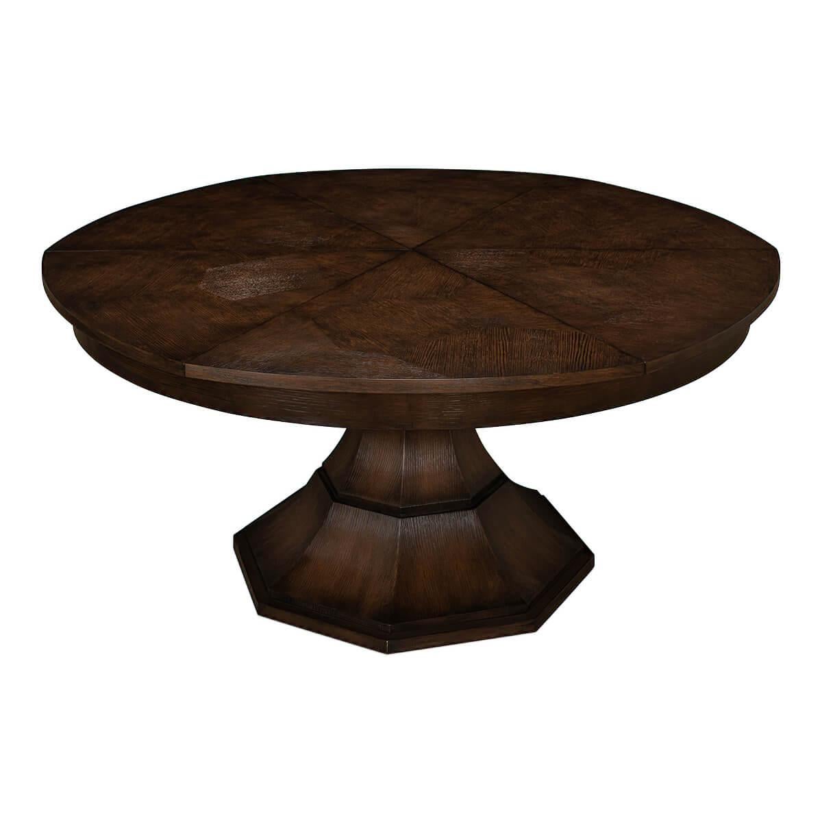 Asian Brown Oak Round Dining Table For Sale