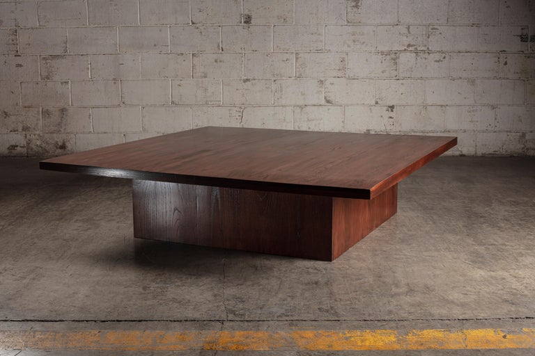 Hand-Crafted Brown Oak Square Coffee Table For Sale