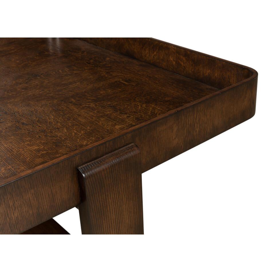 Brown Oak Traytop Cocktail Table For Sale 3