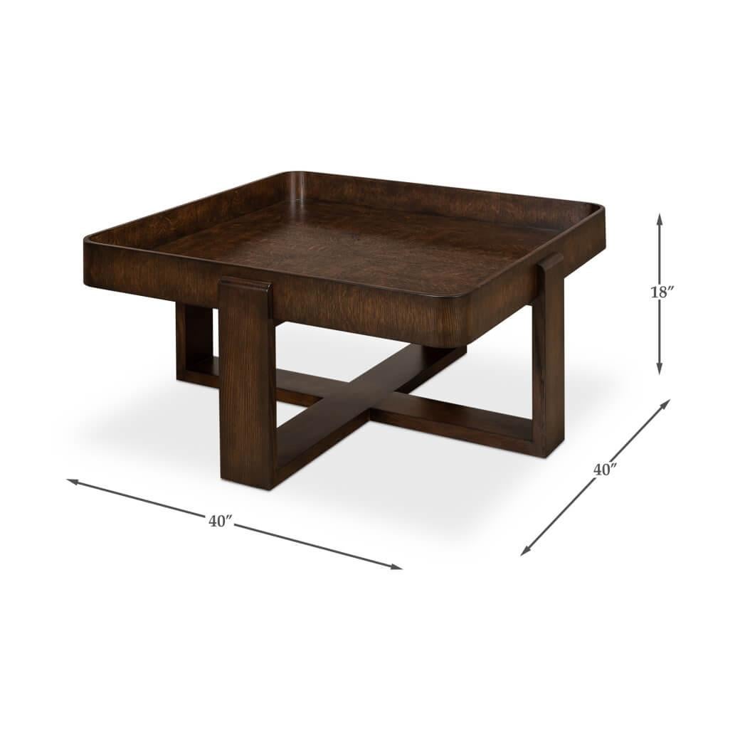 Brown Oak Traytop Cocktail Table For Sale 4