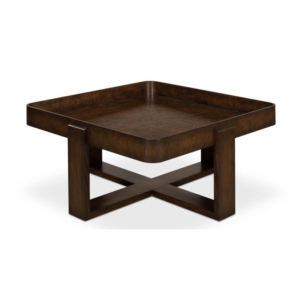 Modern Brown Oak Traytop Cocktail Table For Sale