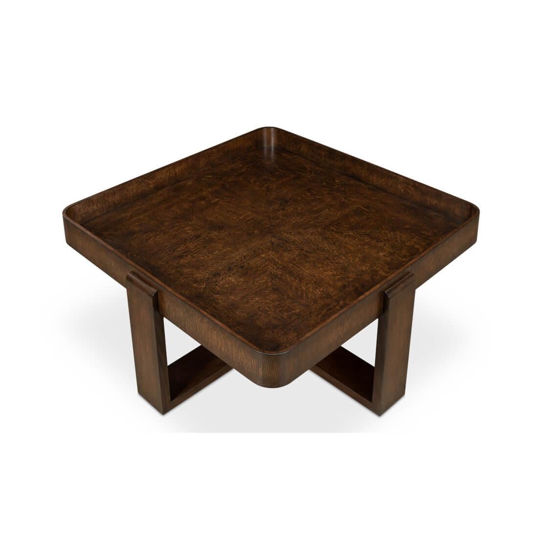 Asian Brown Oak Traytop Cocktail Table For Sale