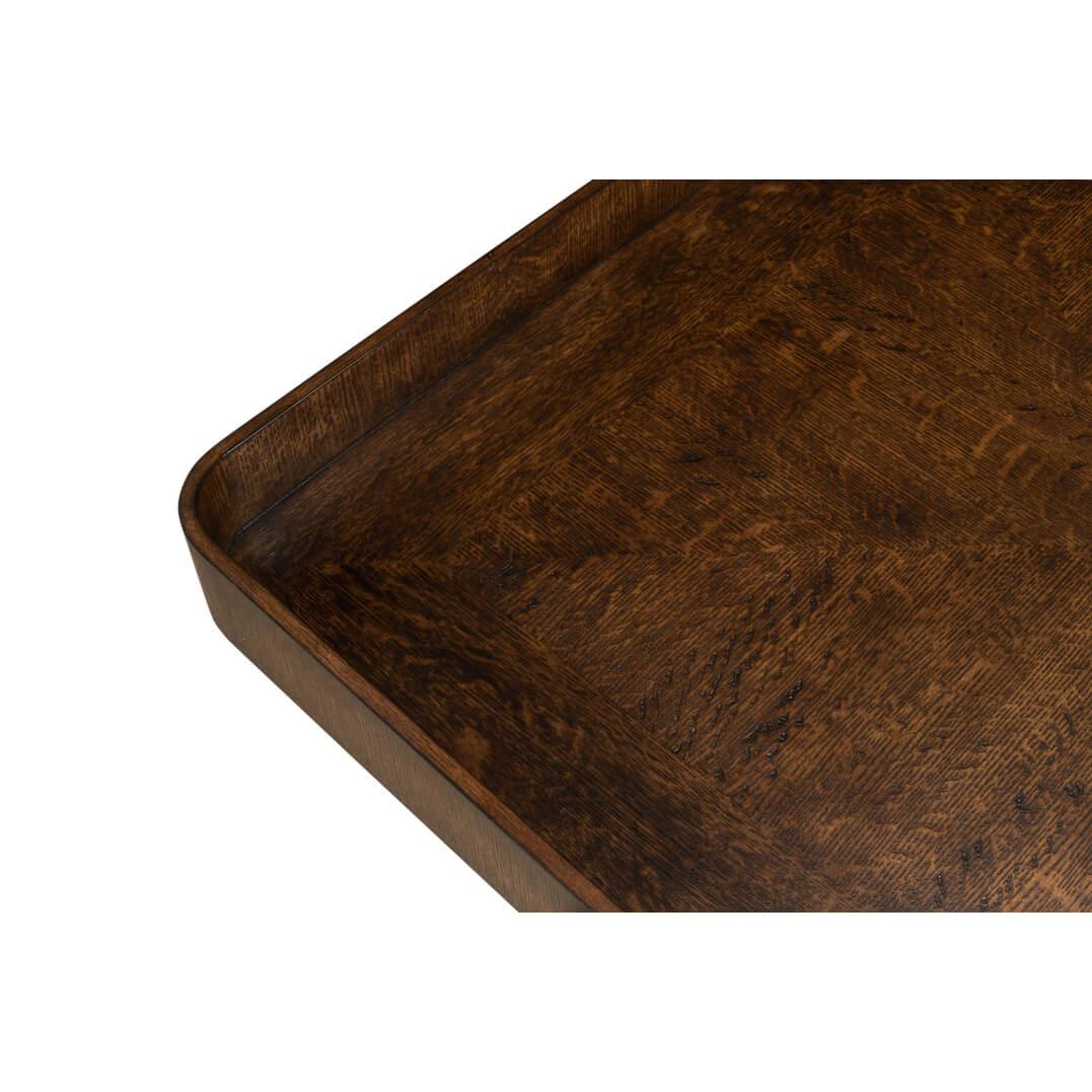 Contemporary Brown Oak Traytop Cocktail Table For Sale