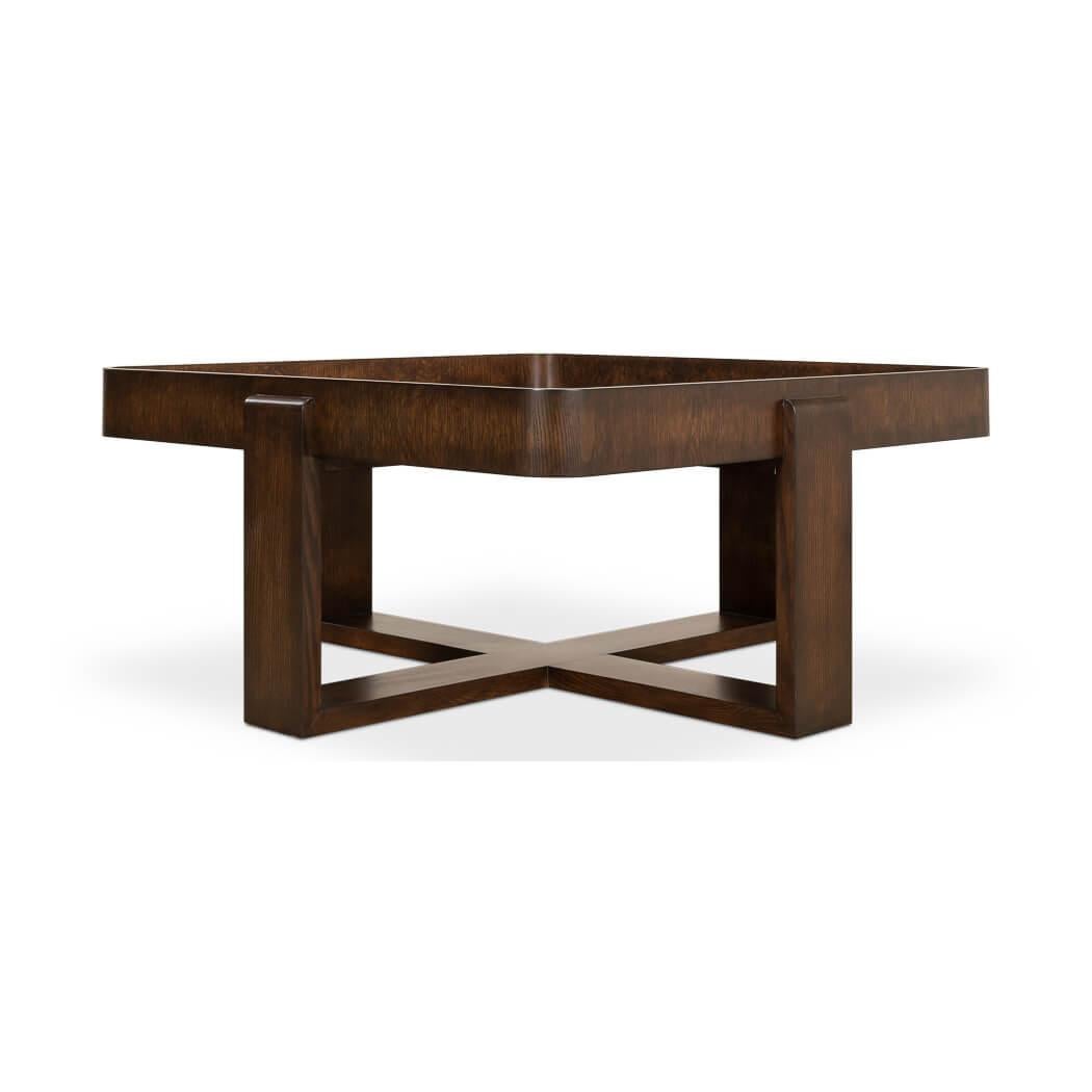 Brown Oak Traytop Cocktail Table For Sale 1