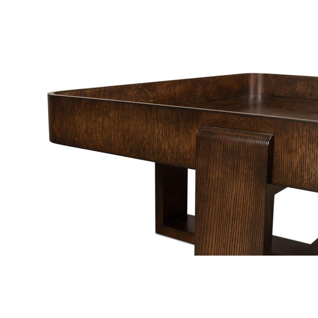 Brown Oak Traytop Cocktail Table For Sale 2