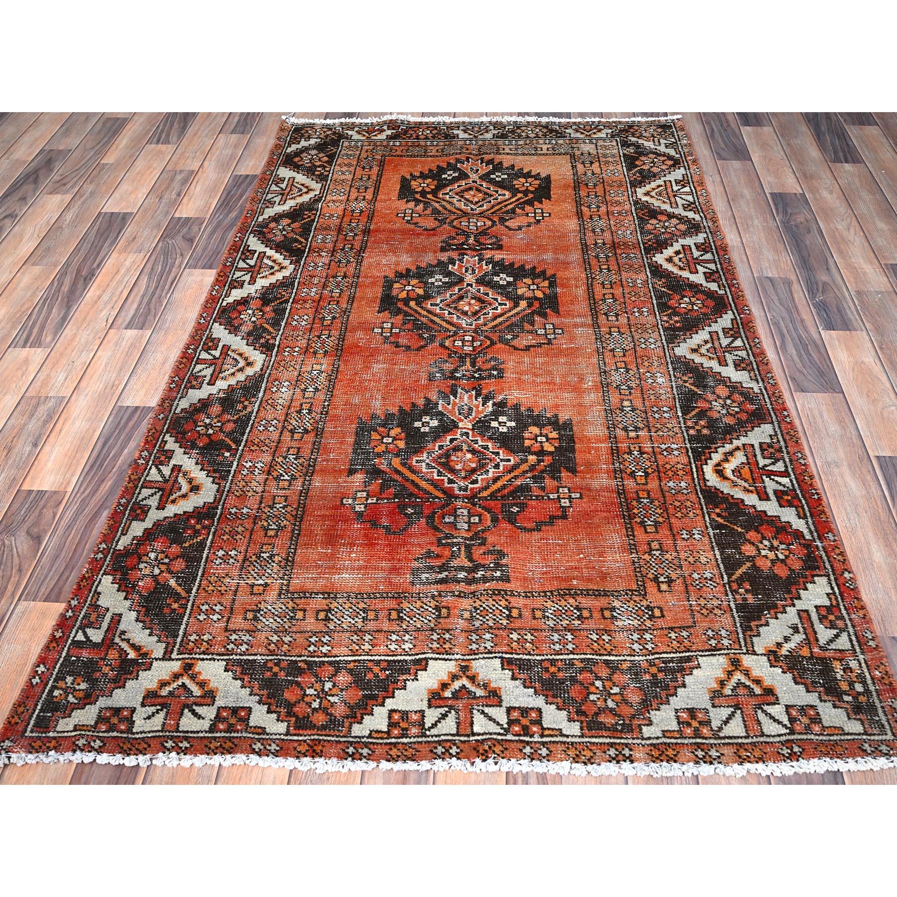 Medieval Brown Old Abrash Persian Baluch Village Design Hand Knotted Pure Wool Runner Rug For Sale