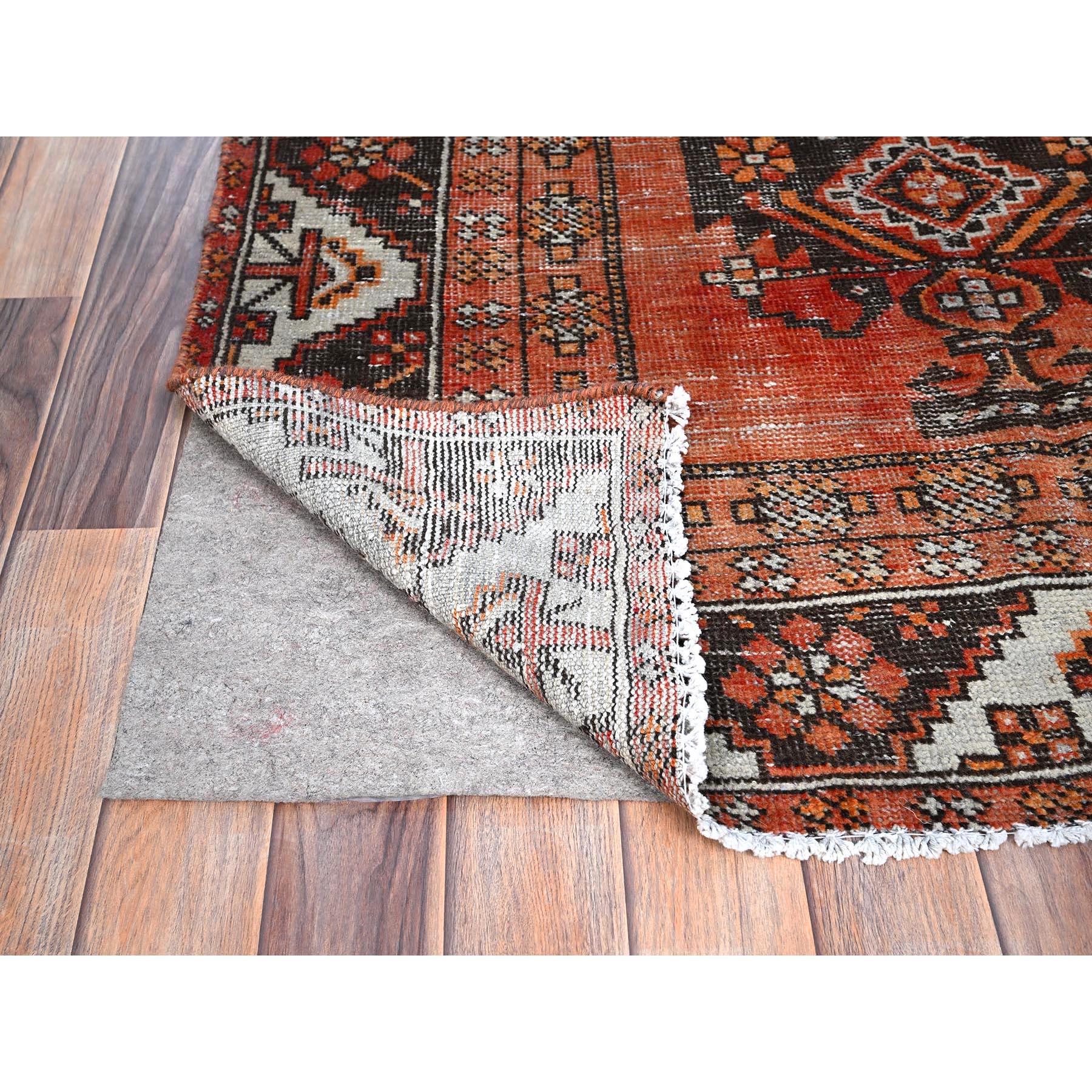 Hand-Knotted Brown Old Abrash Persian Baluch Village Design Hand Knotted Pure Wool Runner Rug For Sale