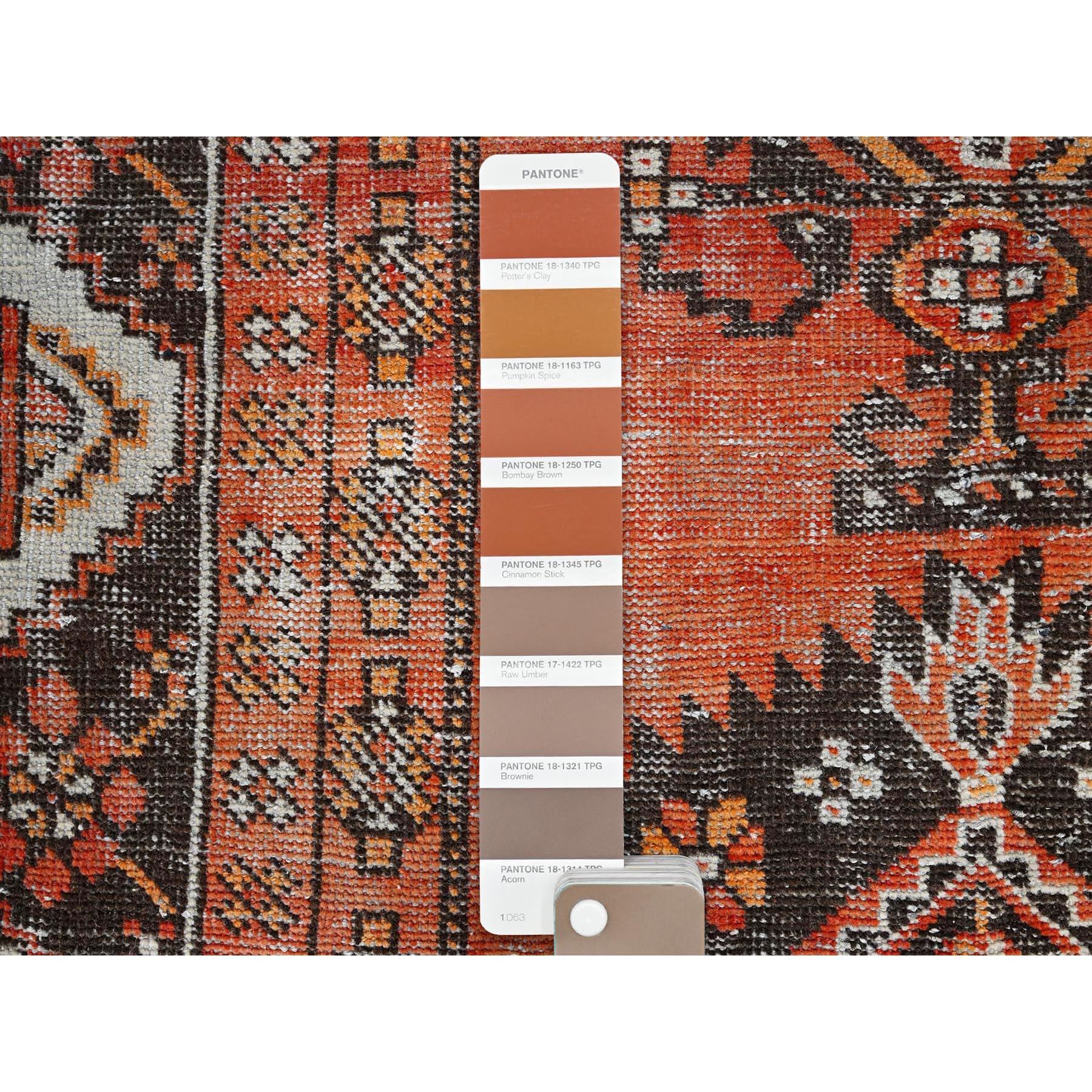 Brown Old Abrash Persian Baluch Village Design Hand Knotted Pure Wool Runner Rug In Good Condition For Sale In Carlstadt, NJ