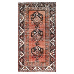 Brown Old Abrash Persian Baluch Village Design Hand Knotted Pure Wool Runner Rug
