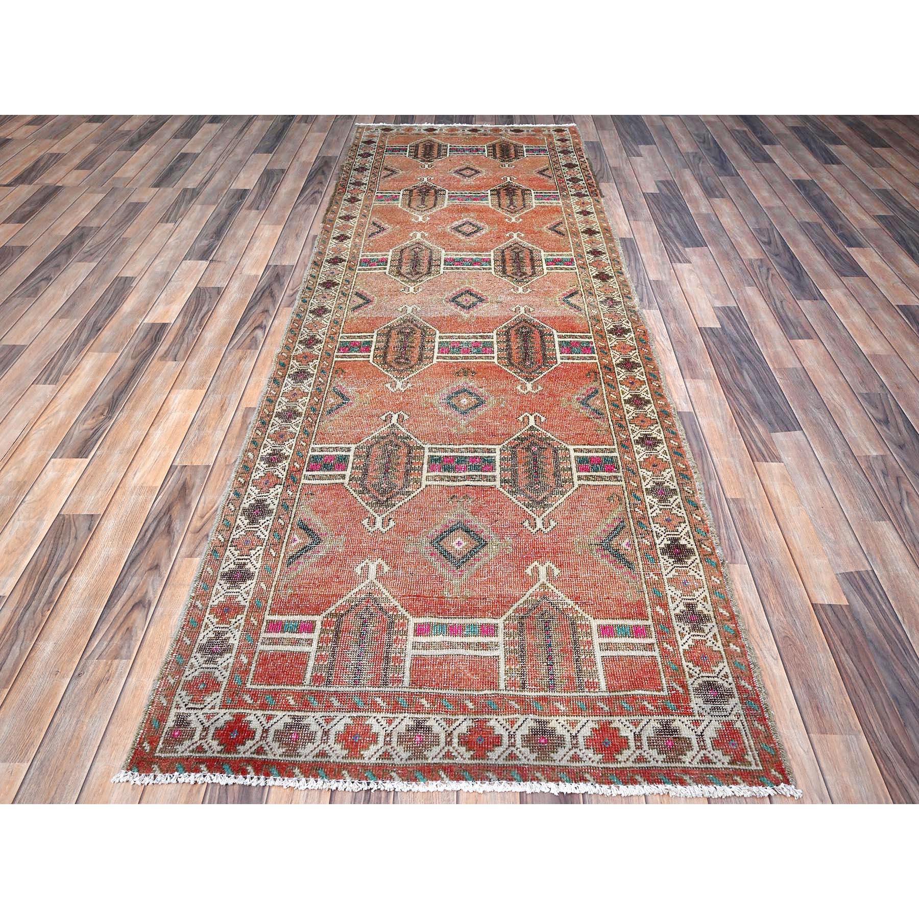 Medieval Brown Old Geometric Persian Hamadan Hand Knotted Wool Hand Knotted Clean Rug For Sale