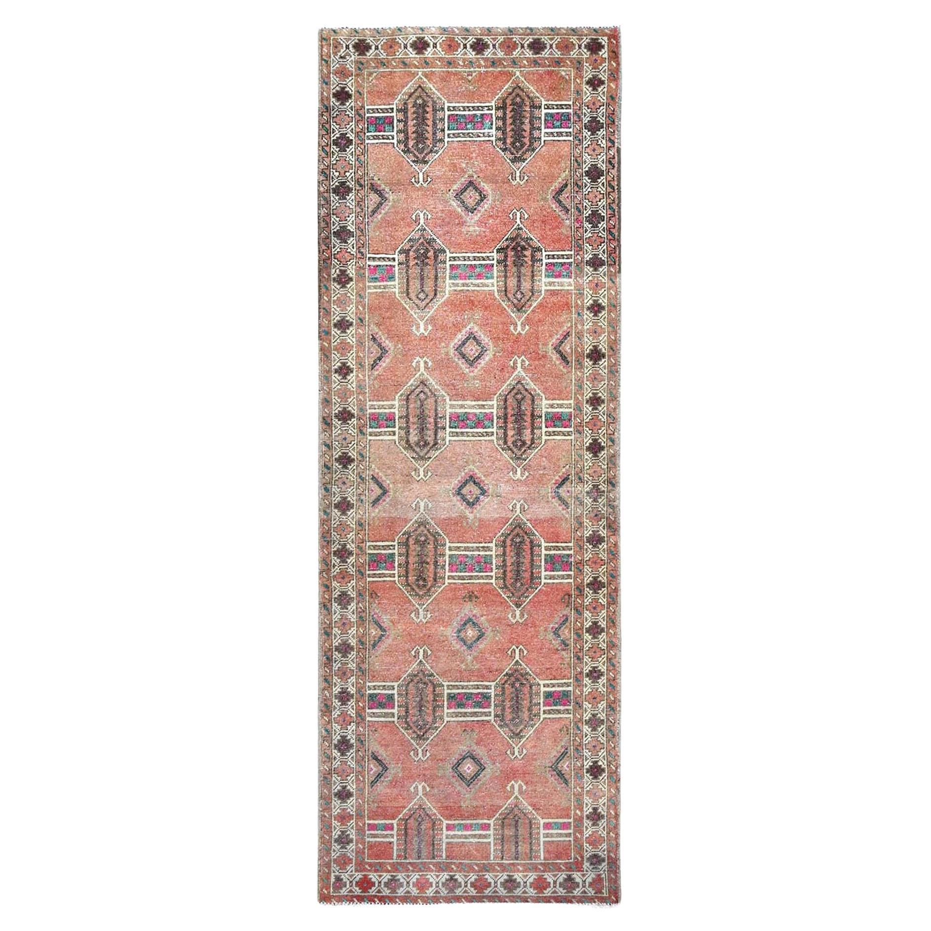 Brown Old Geometric Persian Hamadan Hand Knotted Wool Hand Knotted Clean Rug For Sale