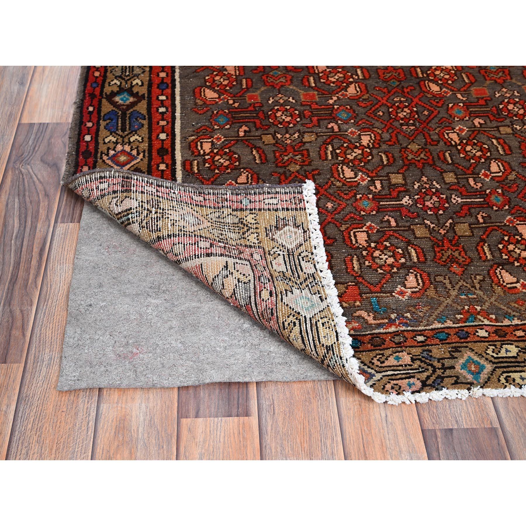 Medieval Brown Old Persian Hussainabad Repetitive Design Wool Hand Knotted Runner Rug