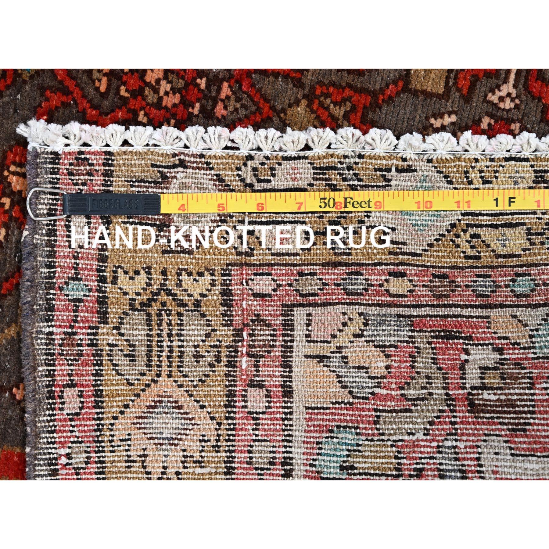 Brown Old Persian Hussainabad Repetitive Design Wool Hand Knotted Runner Rug 1