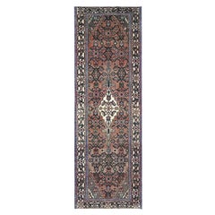 Brown Old Persian Hussainabad Rustcic Wool Abrash Hand Knotted Clean Runner Rug