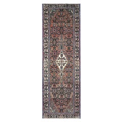 Brown Old Persian Hussainabad Rustcic Wool Abrash Hand Knotted Clean Runner Rug