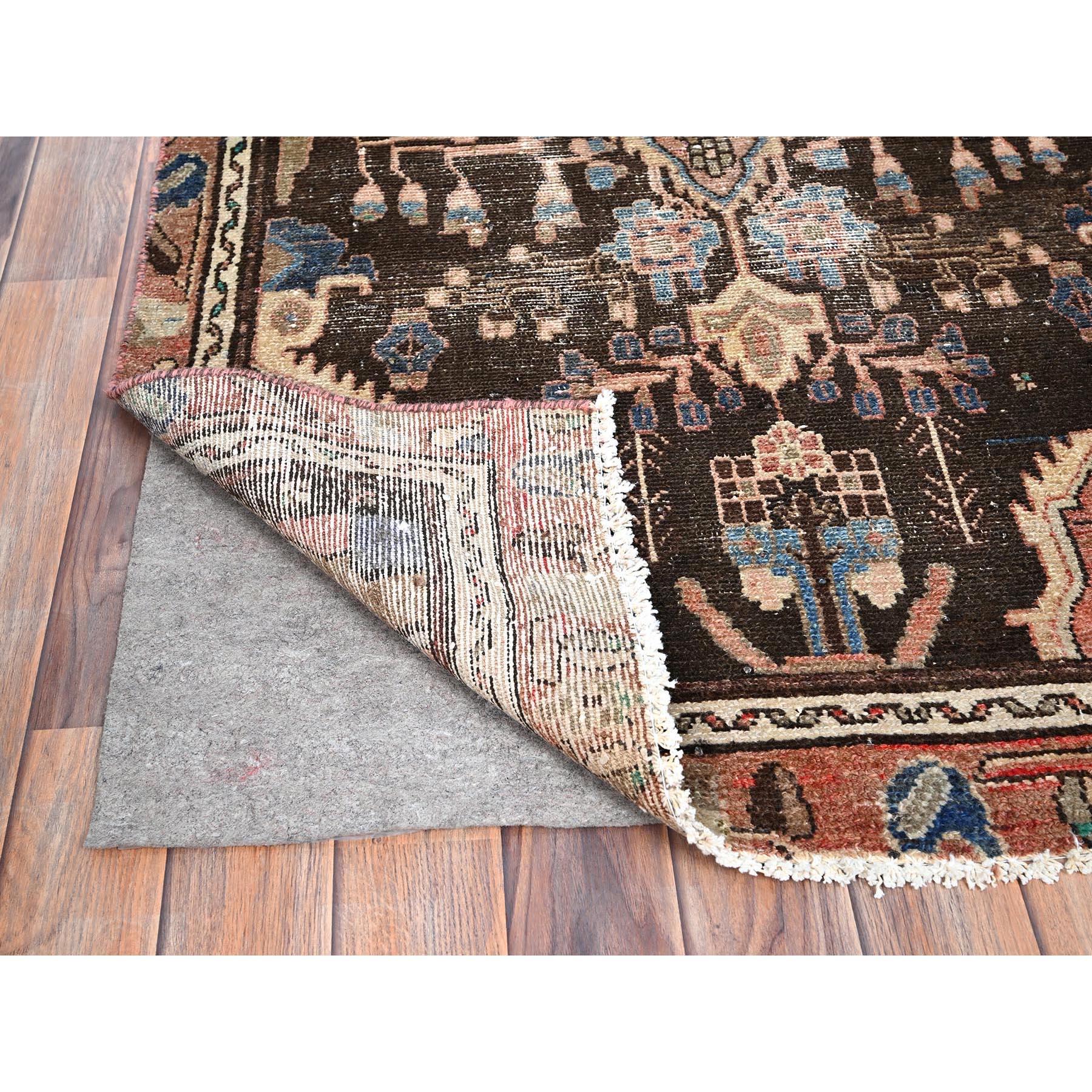 Hand-Knotted Brown Old Persian Lilahan Abrash Evenly Worn Wool Clean Hand Knotted Runner Rug For Sale