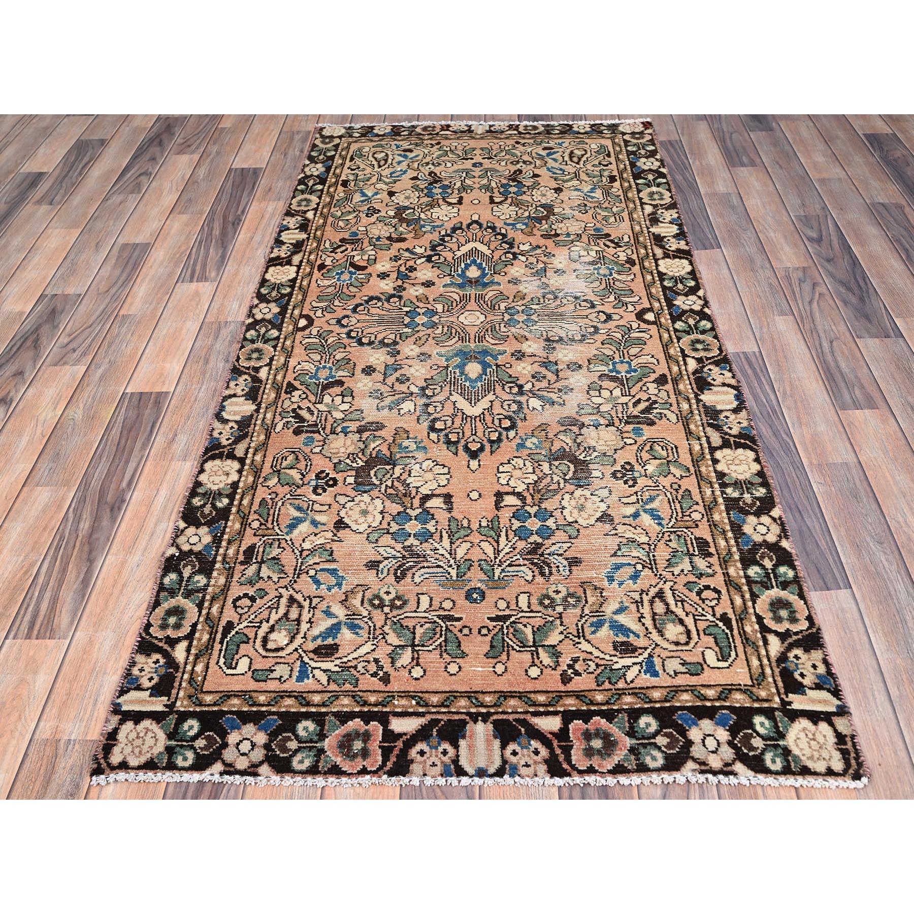 Medieval Brown Old Persian Lilahan Rustic Look Hand Knotted Pure Wool Clean Runner Rug For Sale