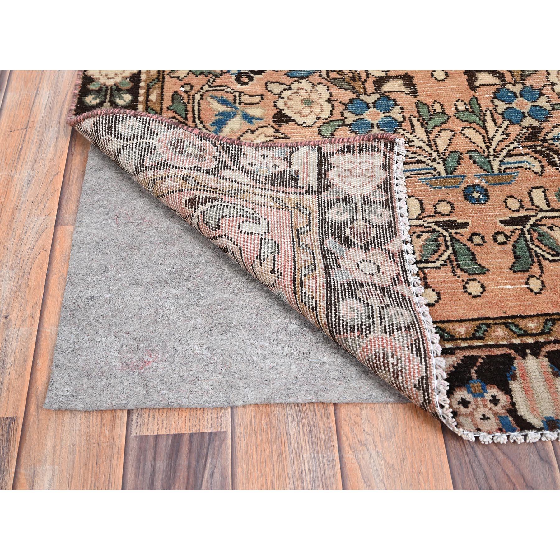 Hand-Knotted Brown Old Persian Lilahan Rustic Look Hand Knotted Pure Wool Clean Runner Rug For Sale